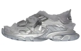 Balenciaga Faux Fur Rubber Mesh Track Sandals ' Metallic Grey'