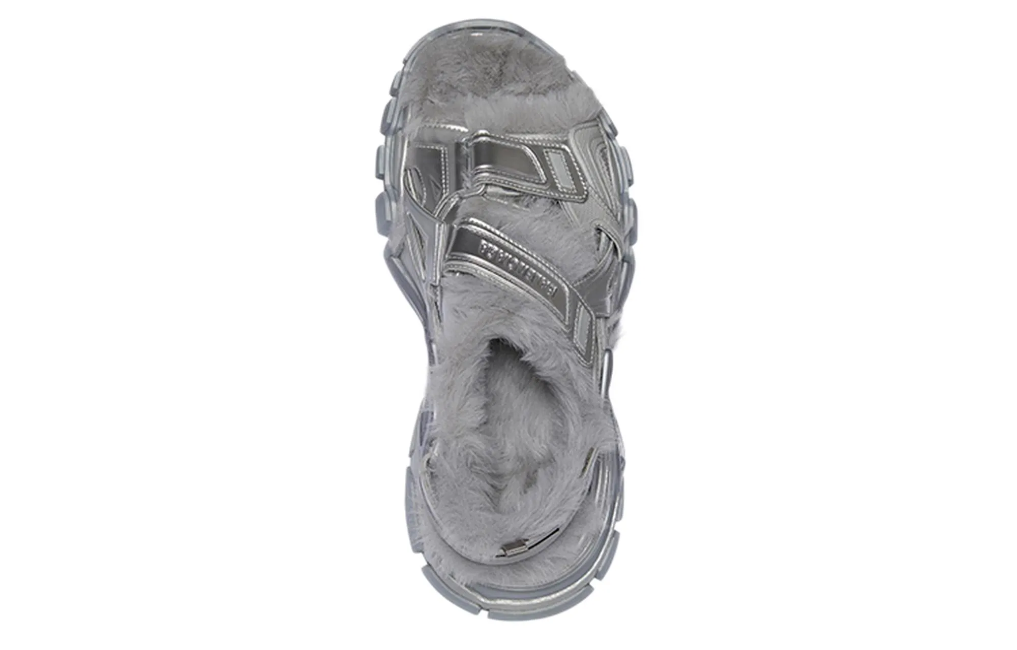 Balenciaga Faux Fur Rubber Mesh Track Sandals ' Metallic Grey'