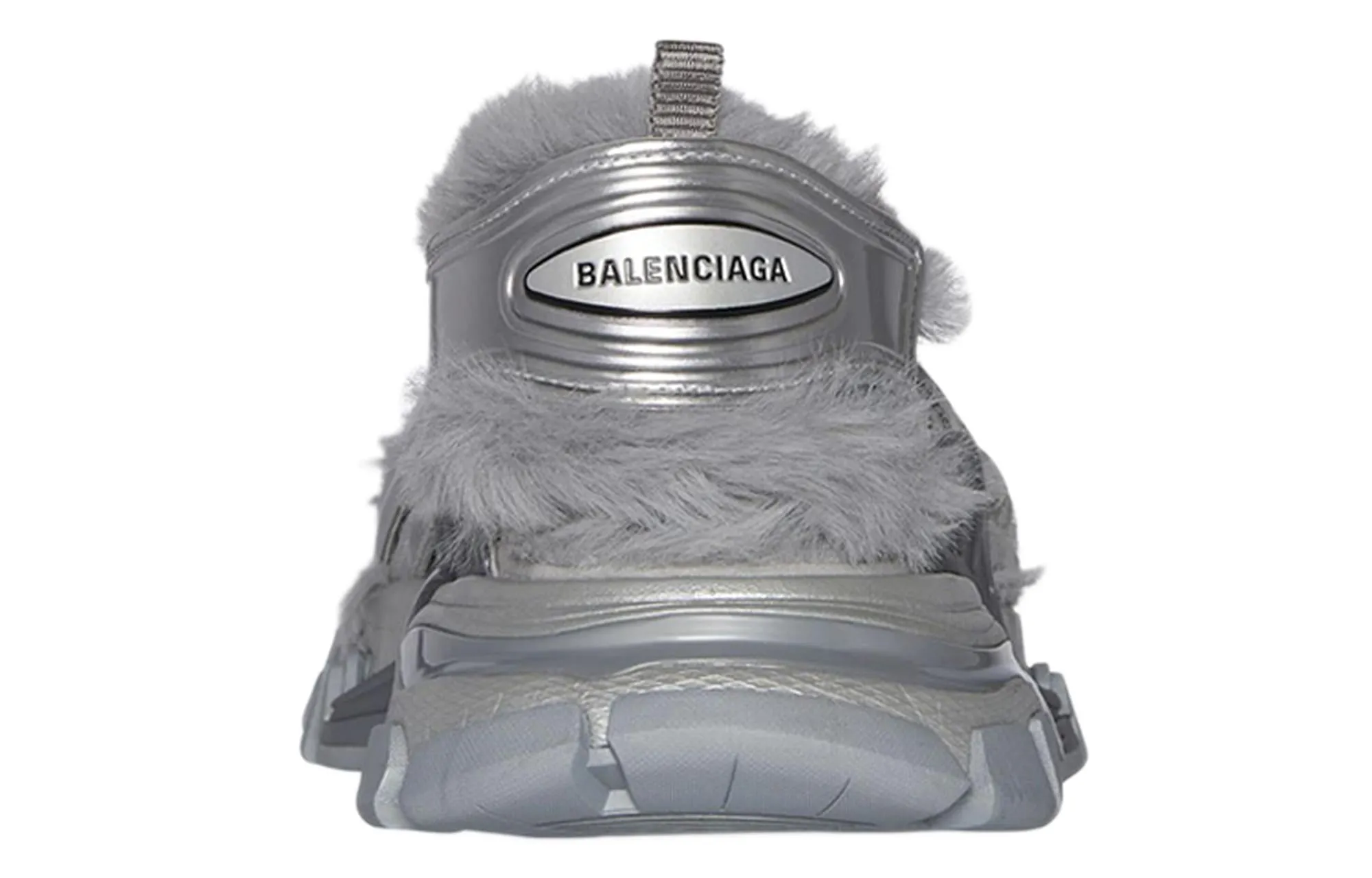 Balenciaga Faux Fur Rubber Mesh Track Sandals ' Metallic Grey'