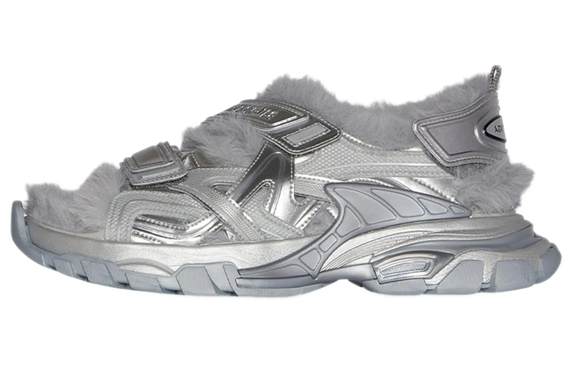 Balenciaga Faux Fur Rubber Mesh Track Sandals ' Metallic Grey'