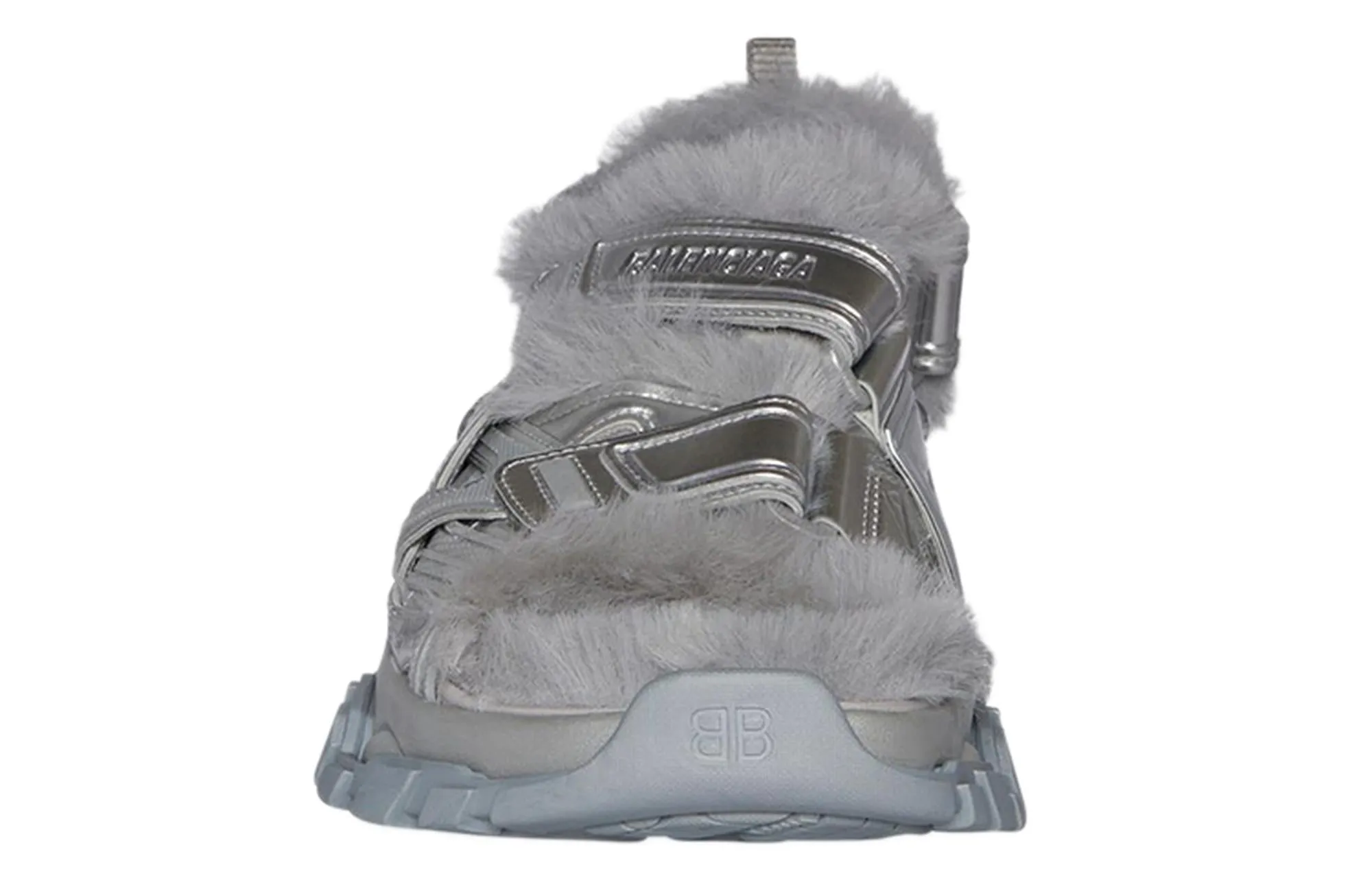 Balenciaga Faux Fur Rubber Mesh Track Sandals ' Metallic Grey'