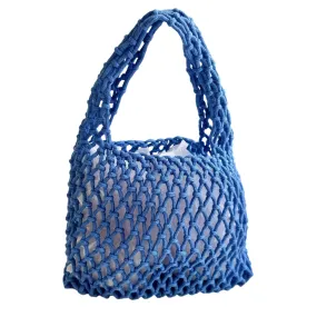 Boho Open Weave Mini Tote Bag - Blue