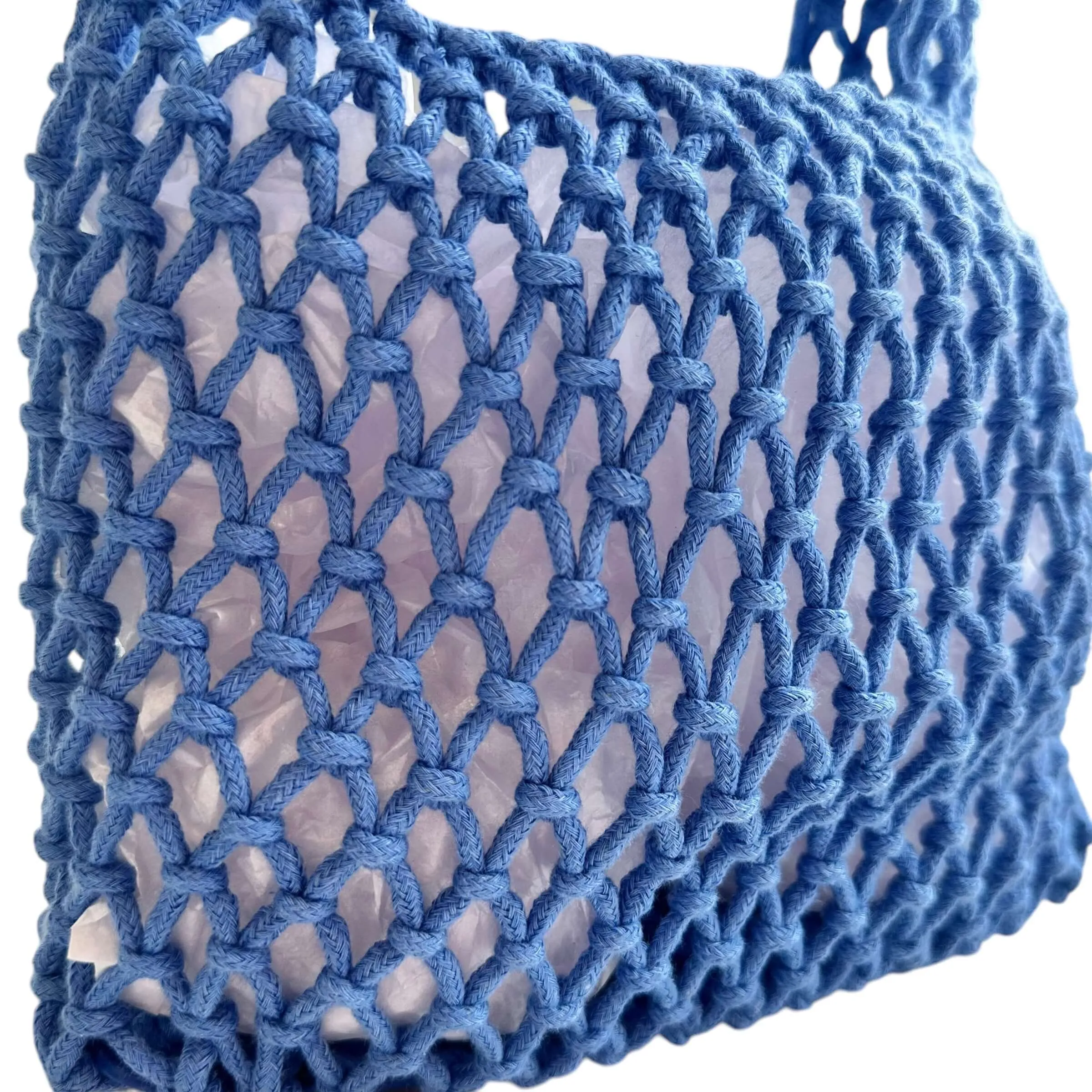 Boho Open Weave Mini Tote Bag - Blue