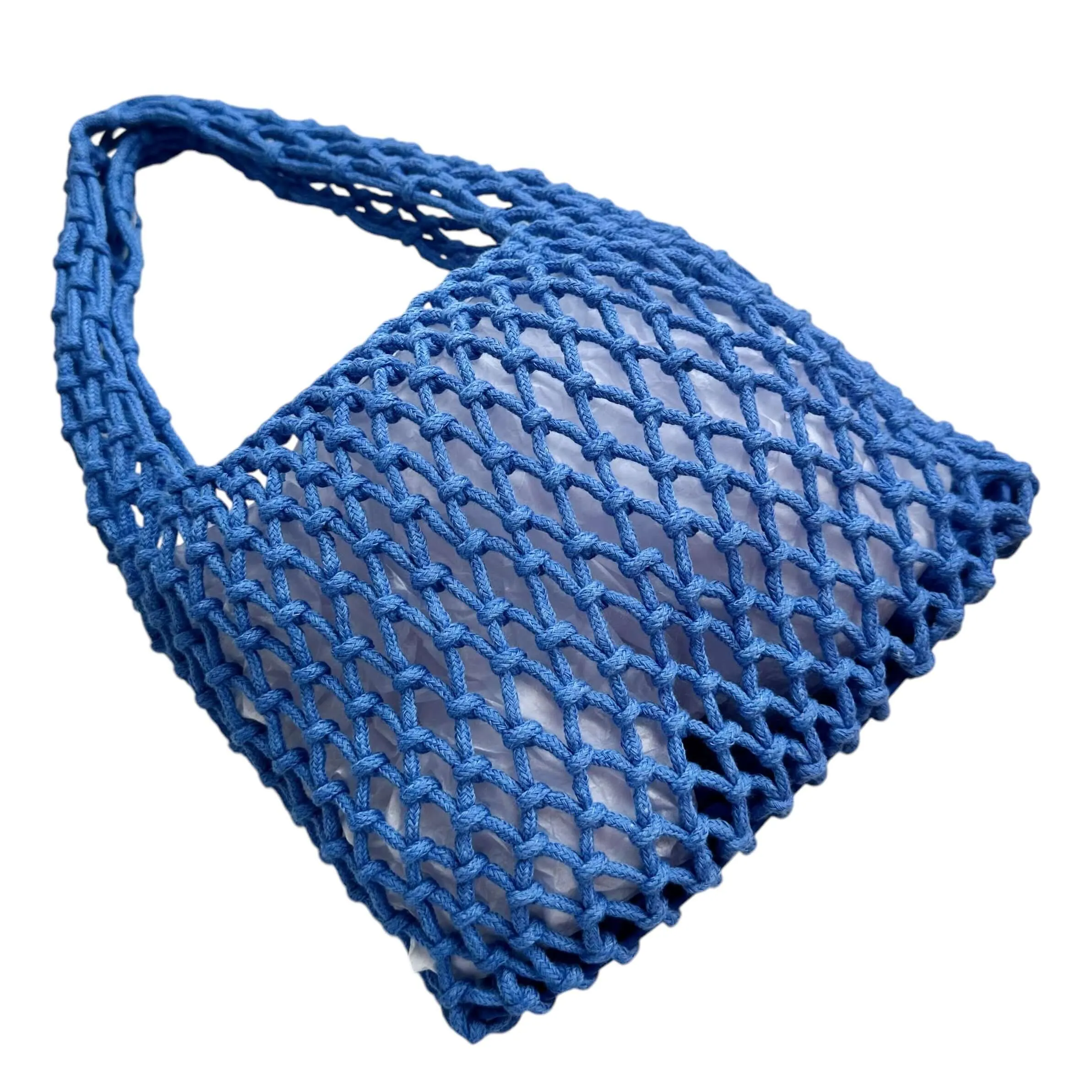 Boho Open Weave Mini Tote Bag - Blue