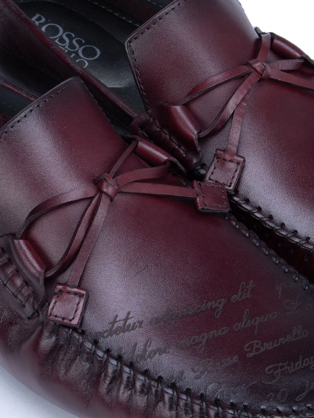 Burgundy Leather Moccasins With Bow Detail