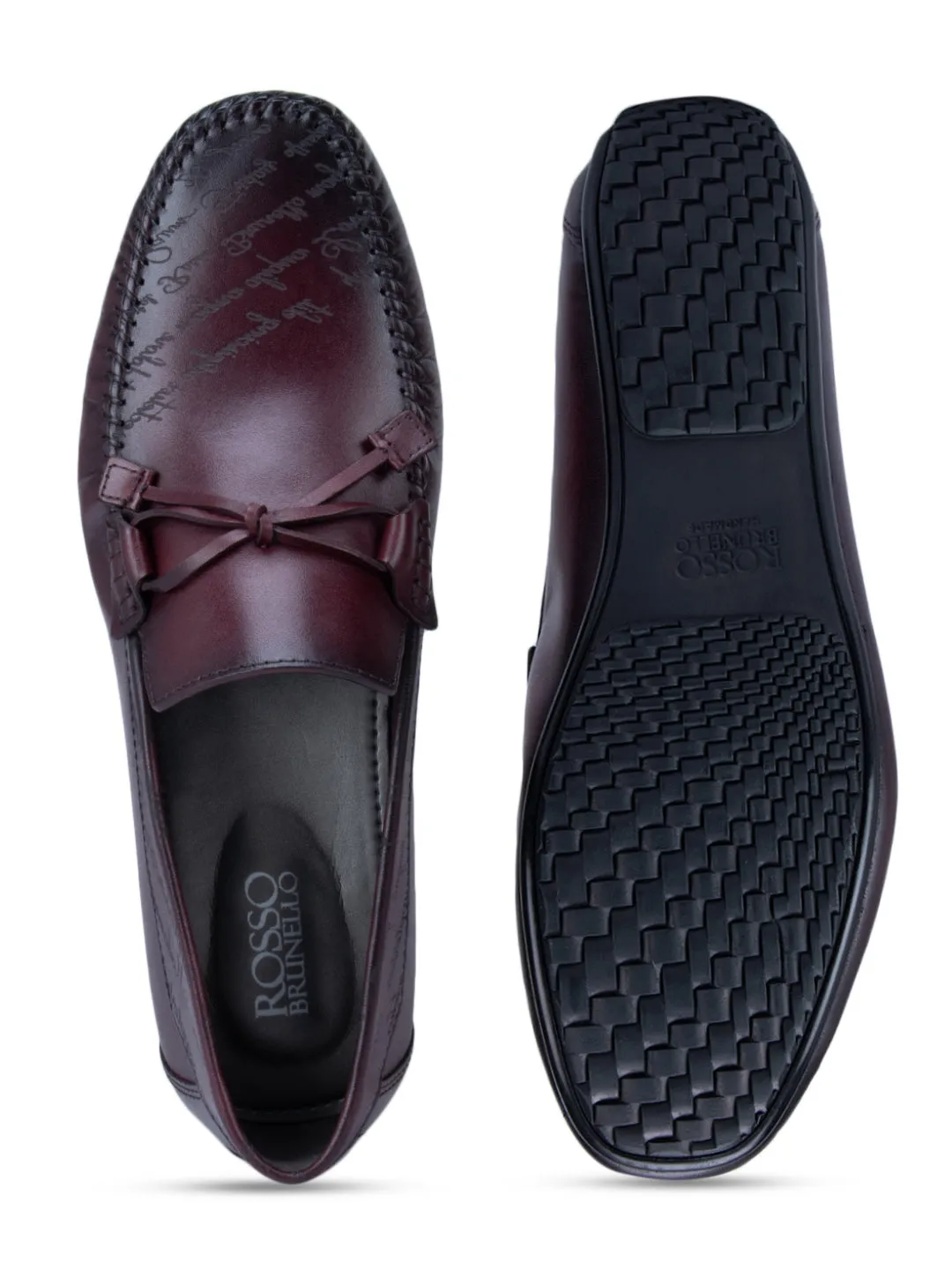 Burgundy Leather Moccasins With Bow Detail