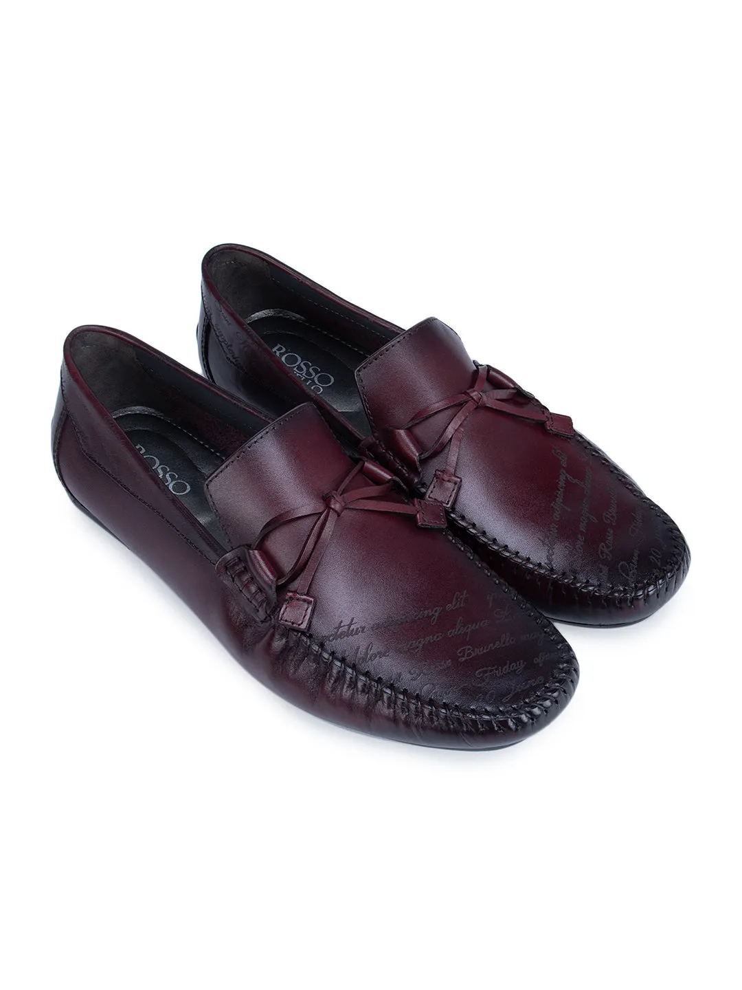 Burgundy Leather Moccasins With Bow Detail