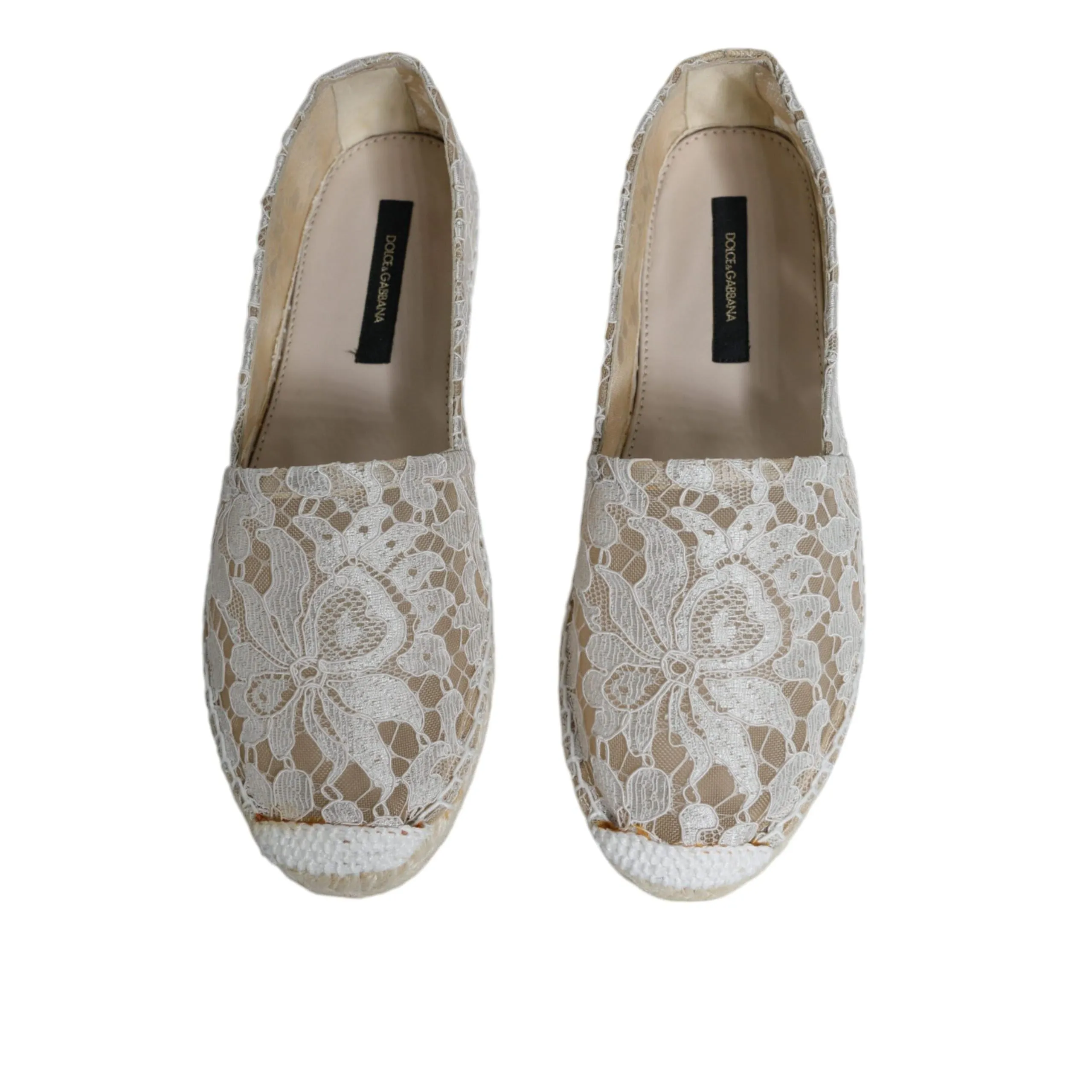 Dolce & Gabbana White Lace Viscose Espadrilles Flats Shoes