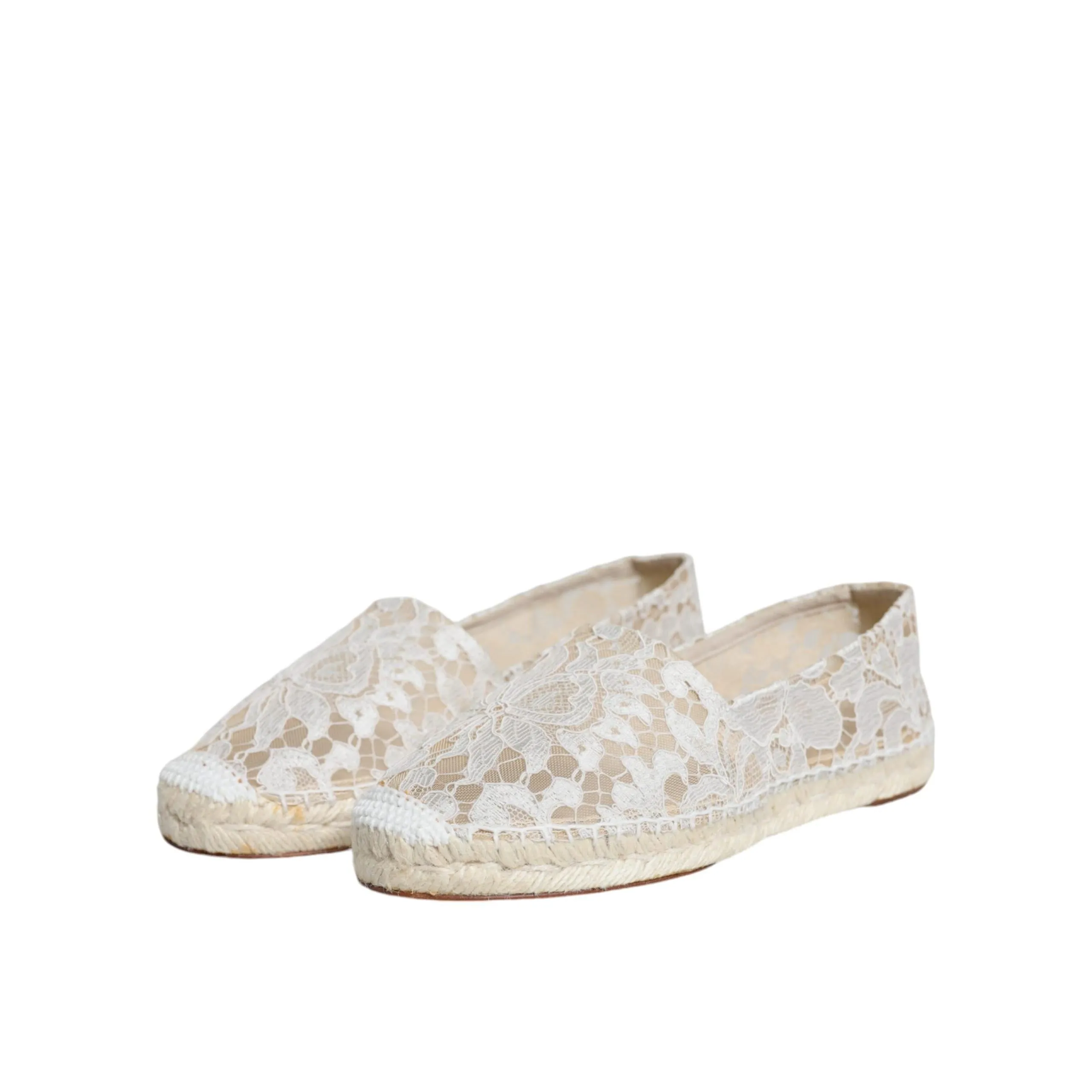 Dolce & Gabbana White Lace Viscose Espadrilles Flats Shoes