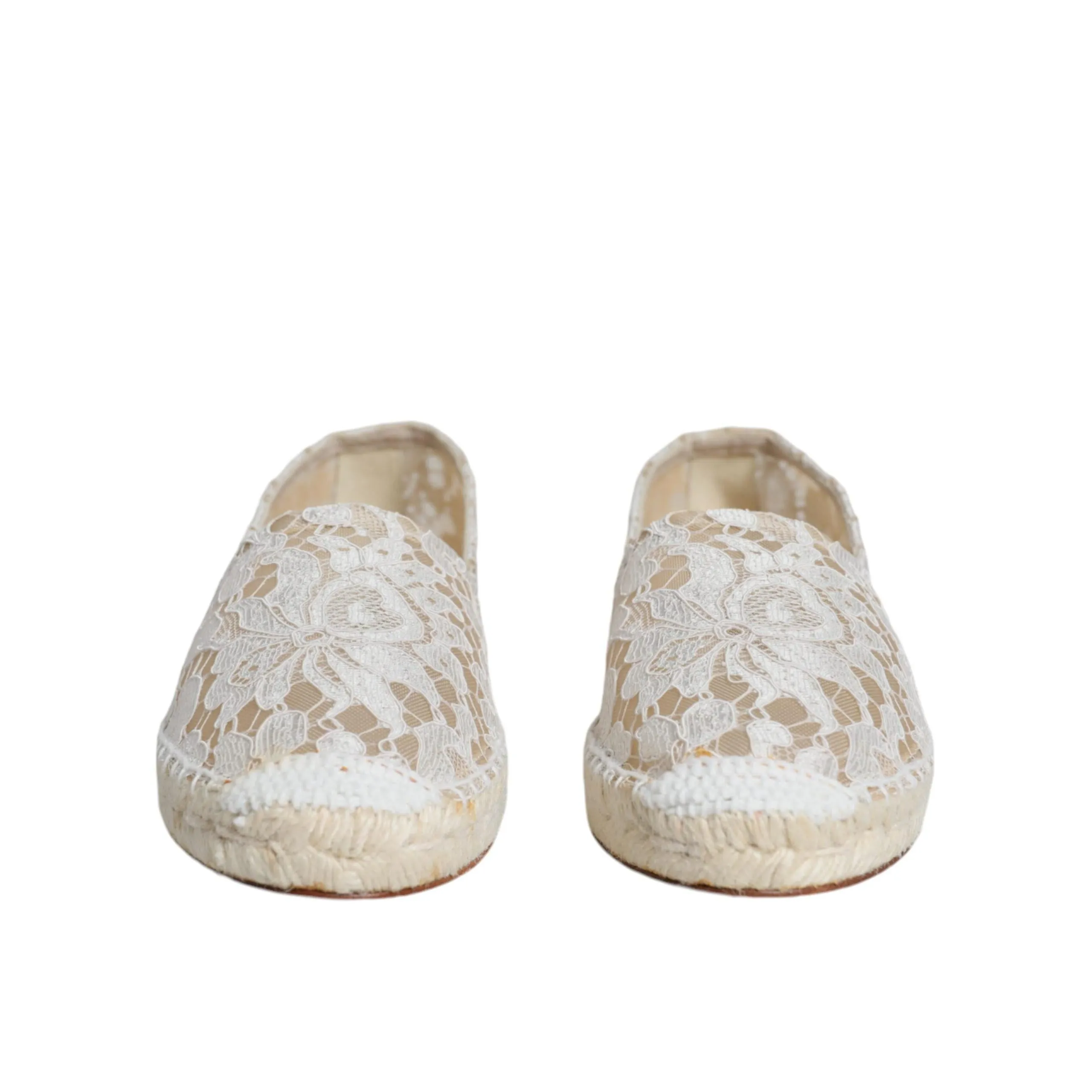 Dolce & Gabbana White Lace Viscose Espadrilles Flats Shoes