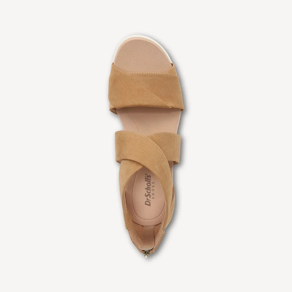 Dr. Scholl's Golden Hour Warm Tan Microfiber Print Open Toe Wedge Heeled Sandals
