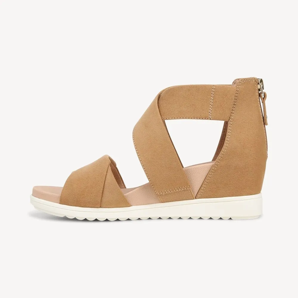 Dr. Scholl's Golden Hour Warm Tan Microfiber Print Open Toe Wedge Heeled Sandals