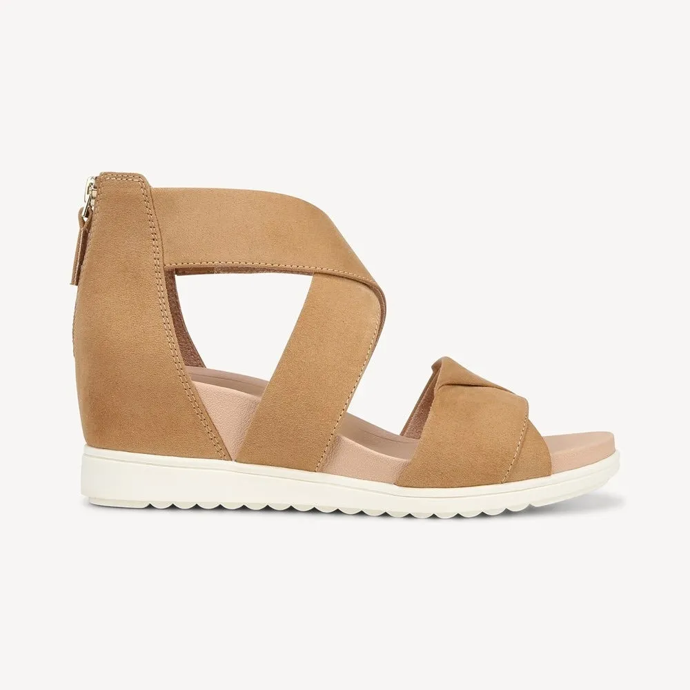 Dr. Scholl's Golden Hour Warm Tan Microfiber Print Open Toe Wedge Heeled Sandals