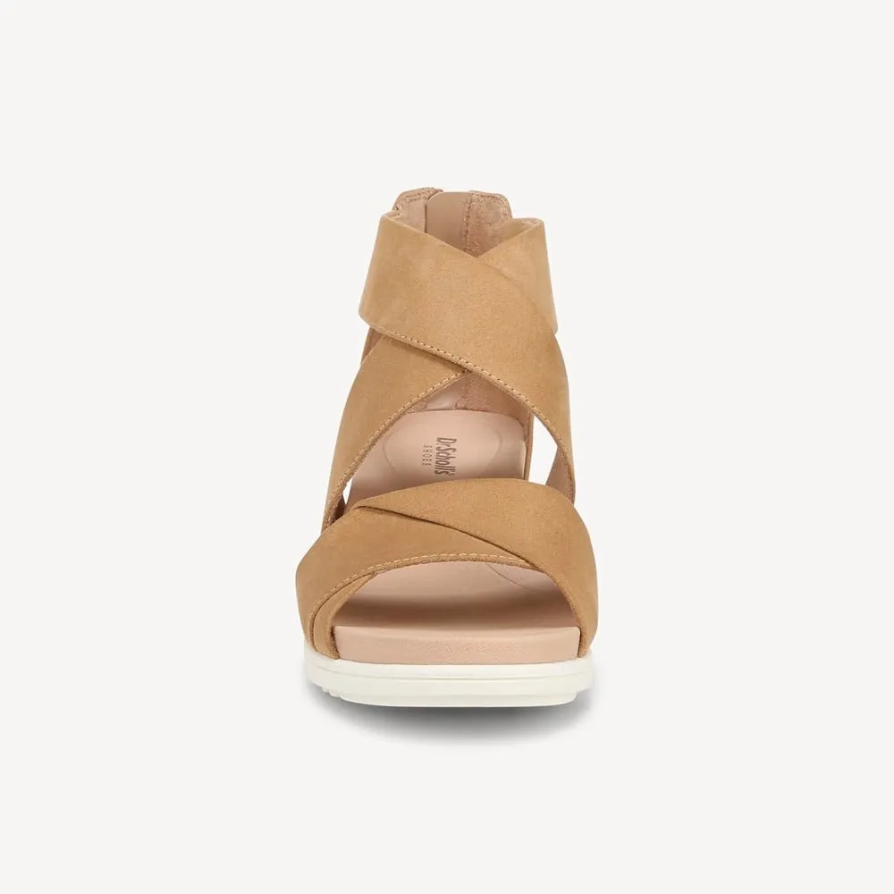 Dr. Scholl's Golden Hour Warm Tan Microfiber Print Open Toe Wedge Heeled Sandals