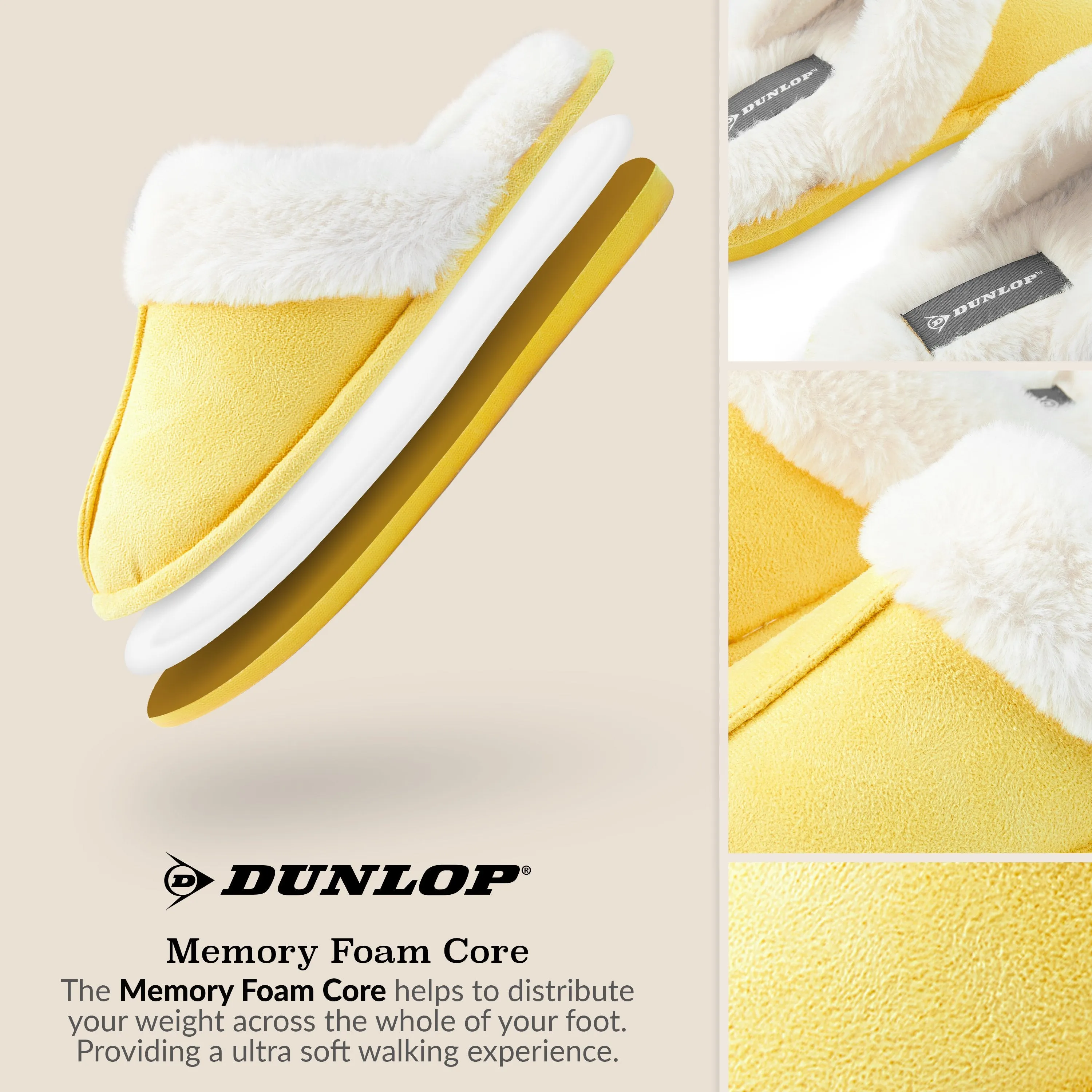Dunlop Womens Slippers, Memory Foam Fluffy Slip On House Shoes