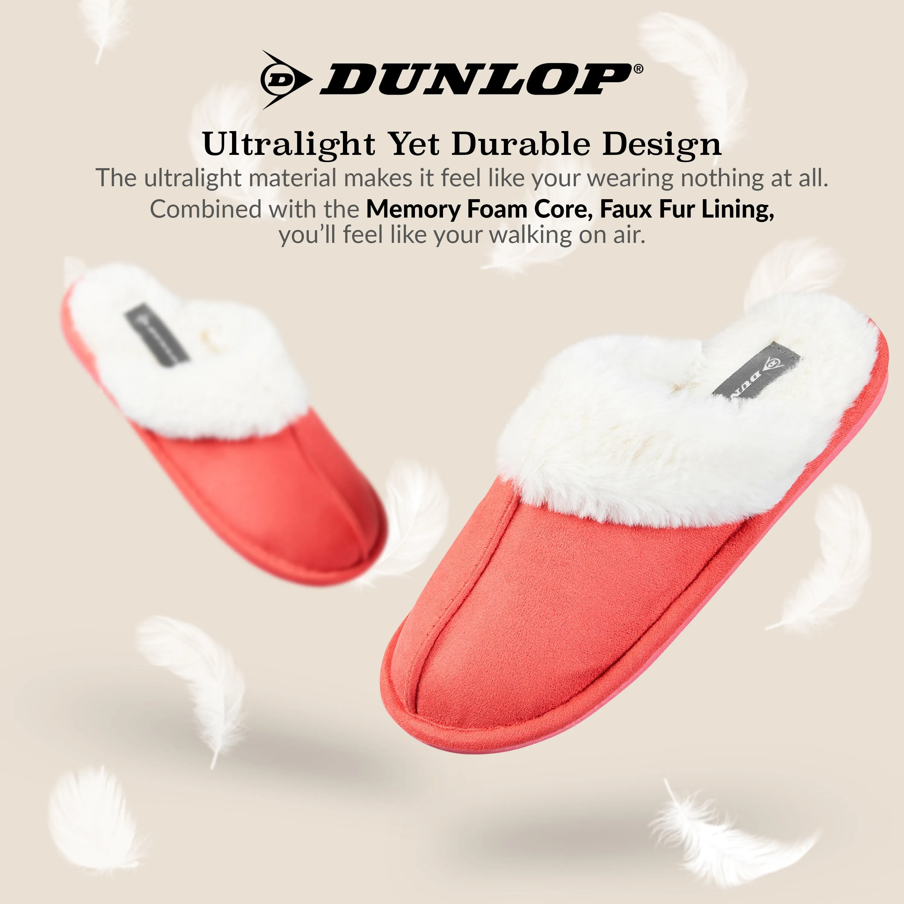 Dunlop Womens Slippers, Memory Foam Fluffy Slip On House Shoes