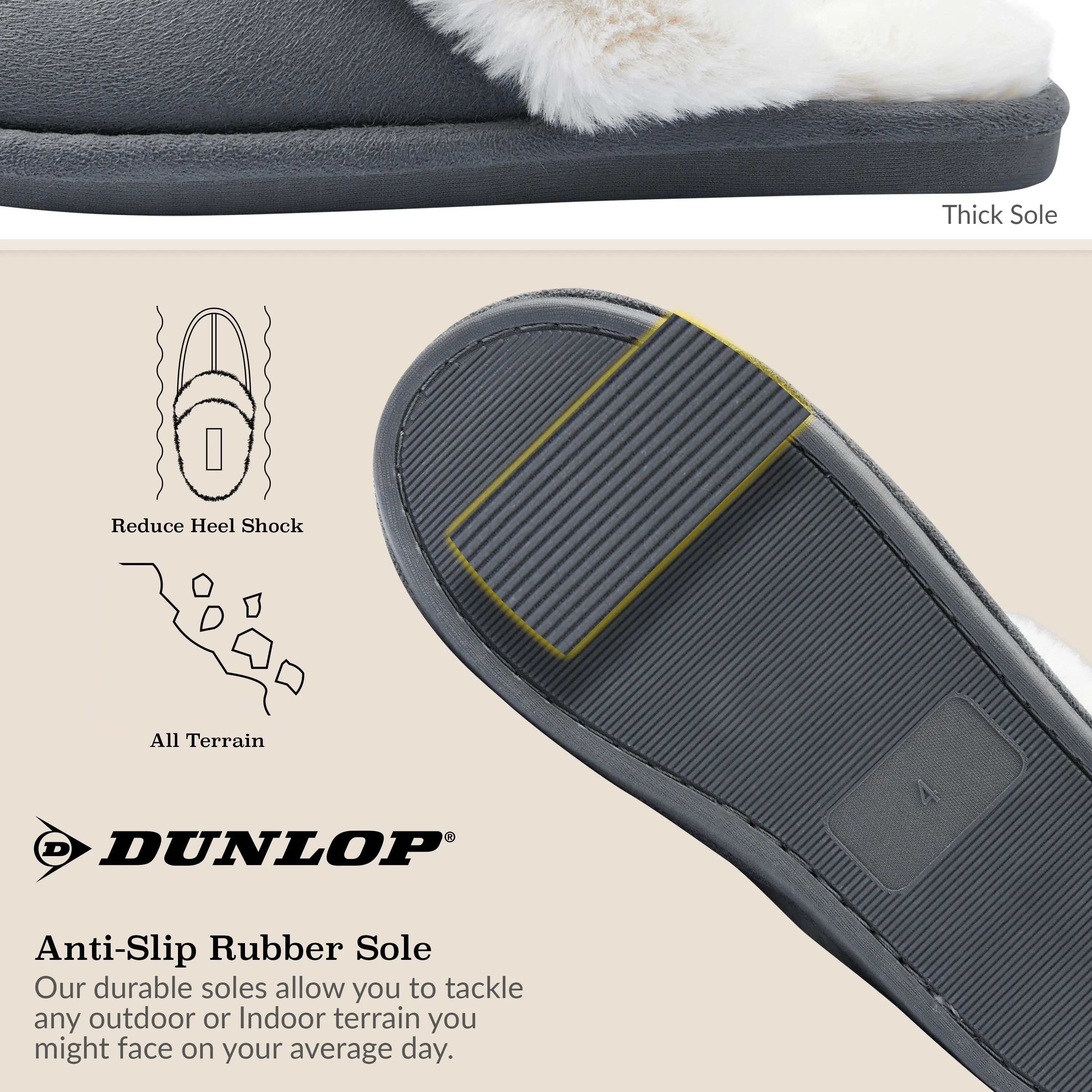 Dunlop Womens Slippers, Memory Foam Fluffy Slip On House Shoes