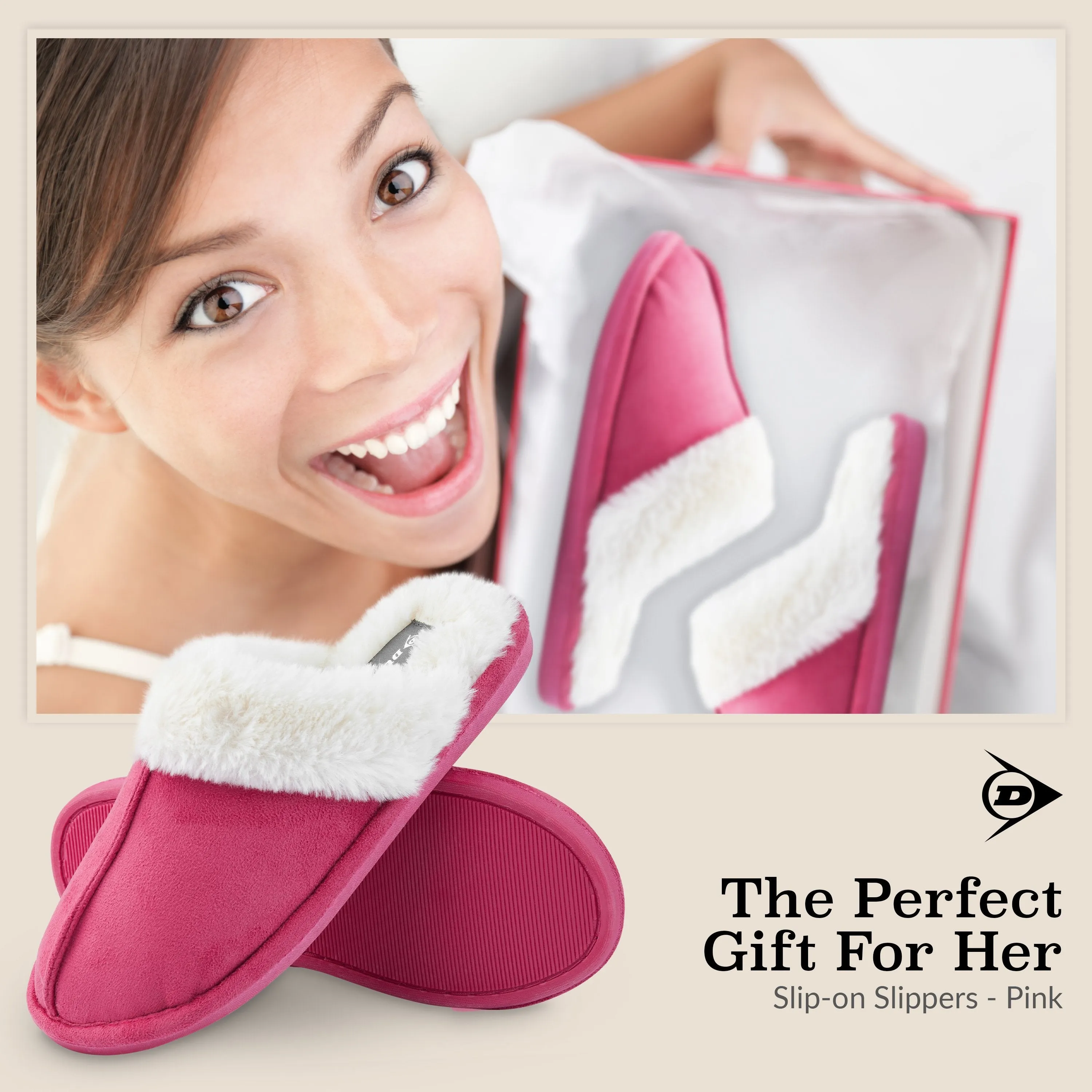 Dunlop Womens Slippers, Memory Foam Fluffy Slip On House Shoes