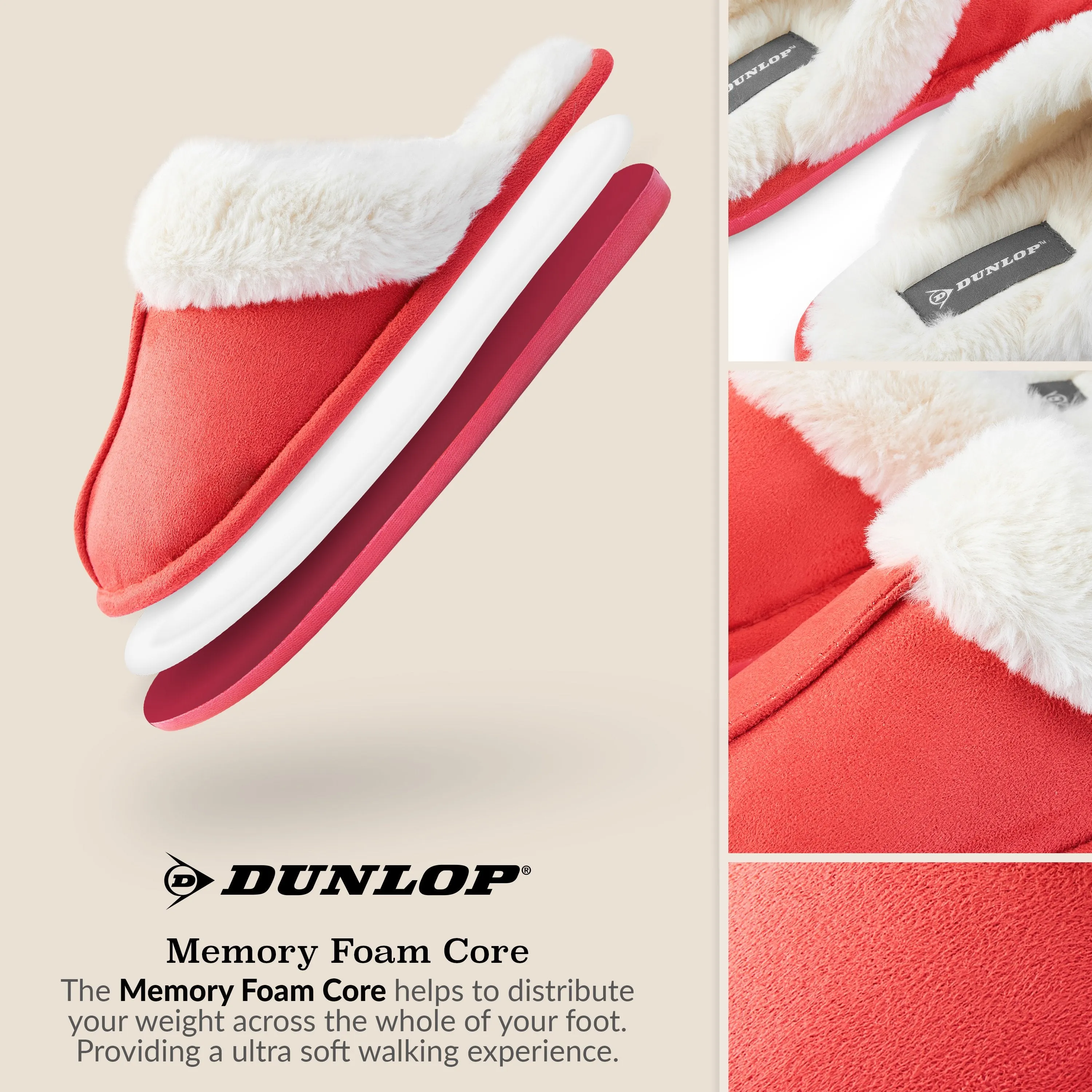 Dunlop Womens Slippers, Memory Foam Fluffy Slip On House Shoes