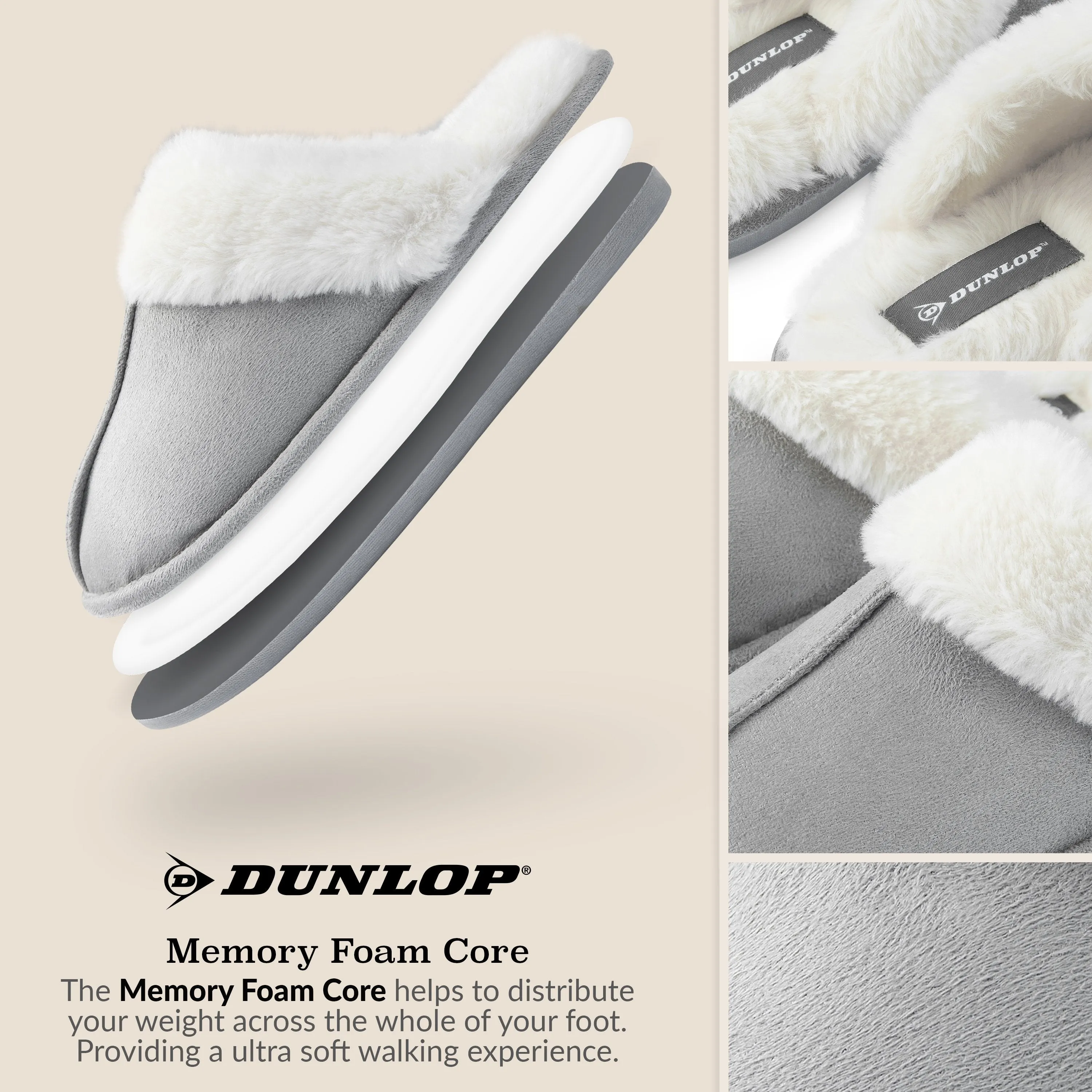 Dunlop Womens Slippers, Memory Foam Fluffy Slip On House Shoes