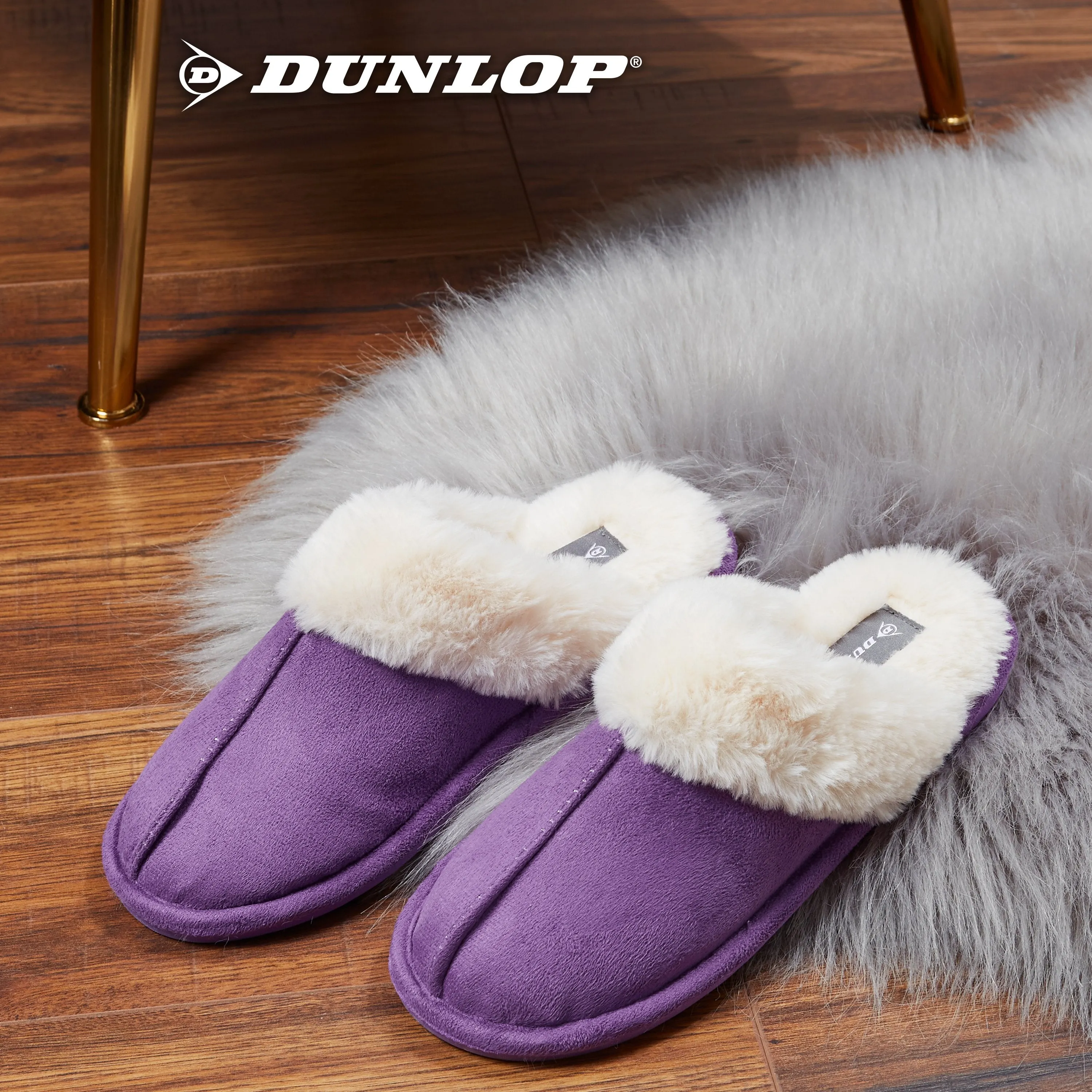 Dunlop Womens Slippers, Memory Foam Fluffy Slip On House Shoes