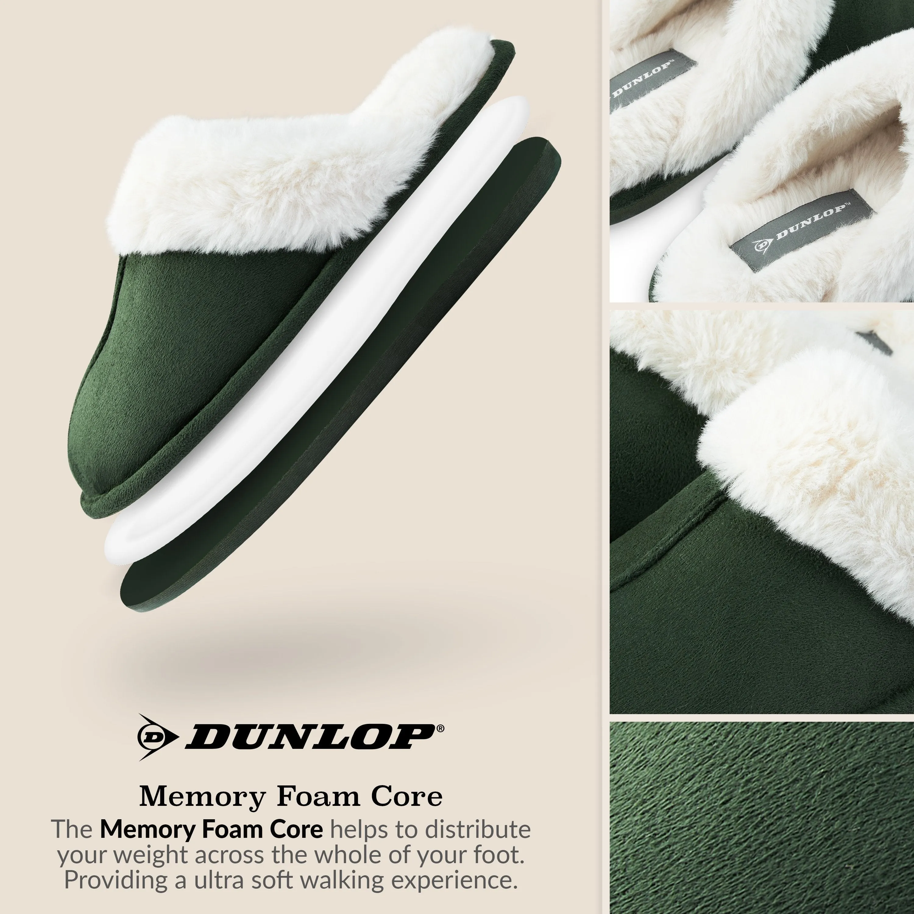 Dunlop Womens Slippers, Memory Foam Fluffy Slip On House Shoes