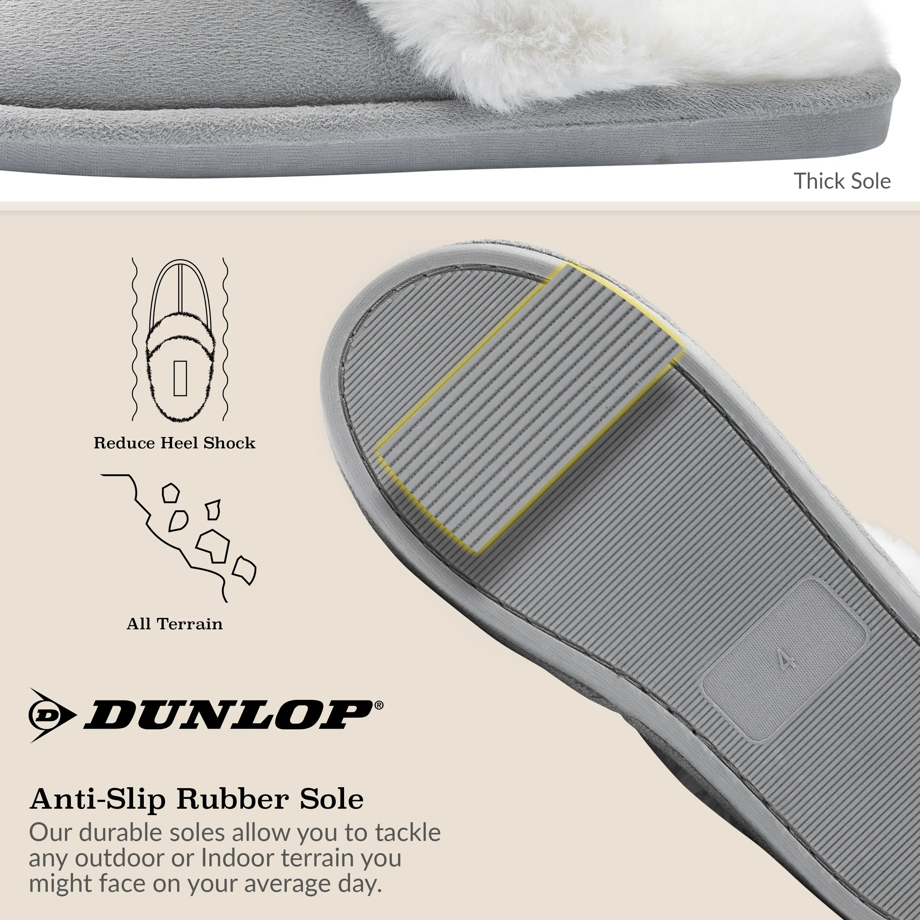 Dunlop Womens Slippers, Memory Foam Fluffy Slip On House Shoes