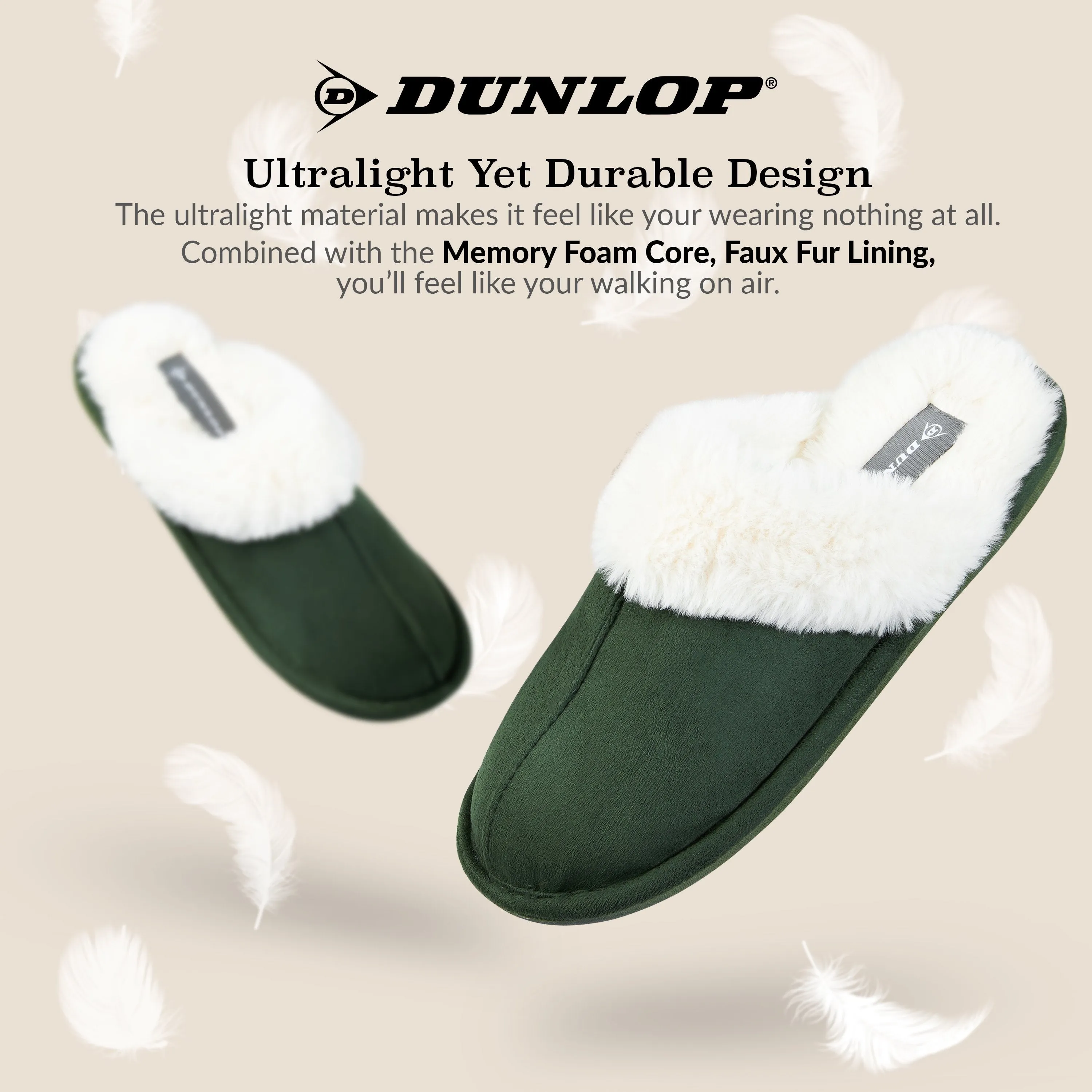 Dunlop Womens Slippers, Memory Foam Fluffy Slip On House Shoes