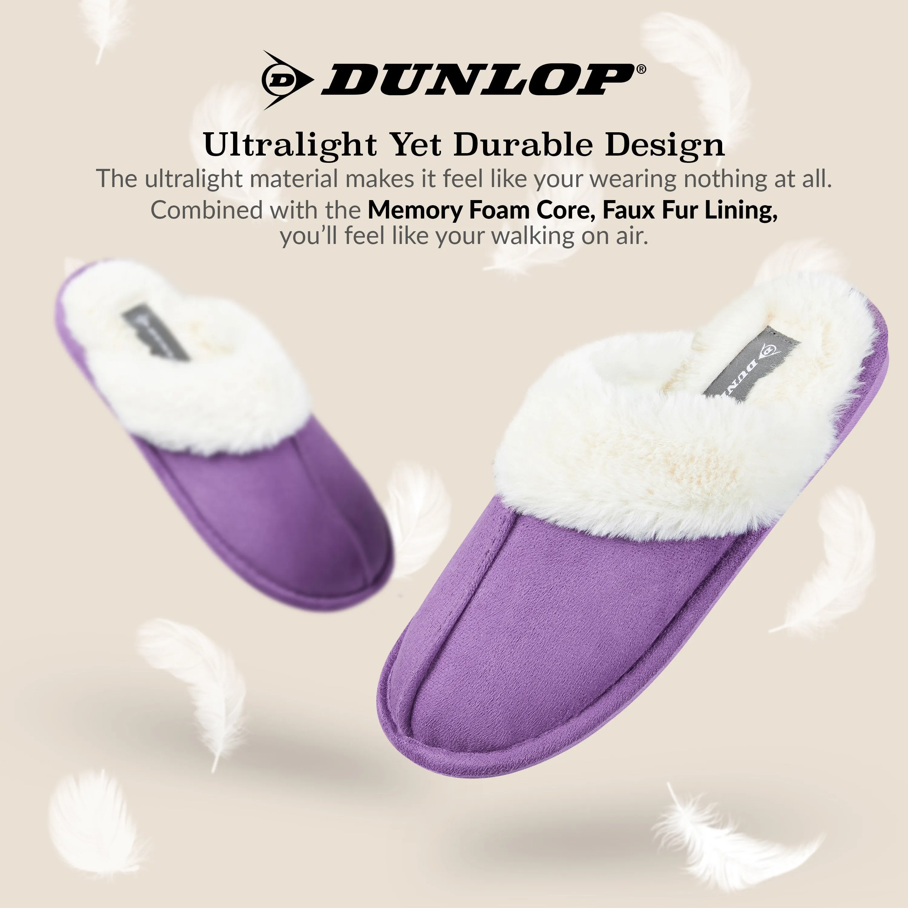 Dunlop Womens Slippers, Memory Foam Fluffy Slip On House Shoes