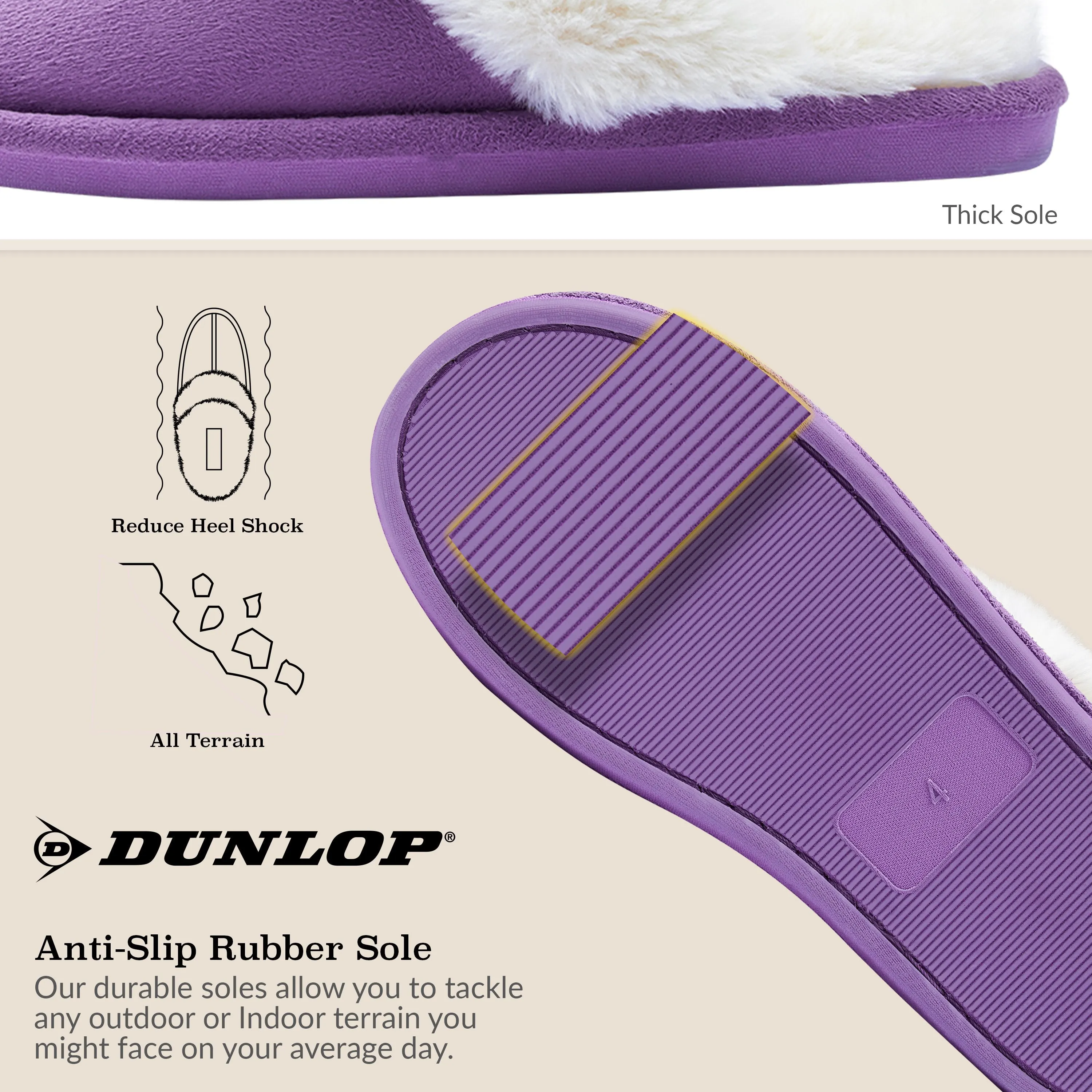Dunlop Womens Slippers, Memory Foam Fluffy Slip On House Shoes