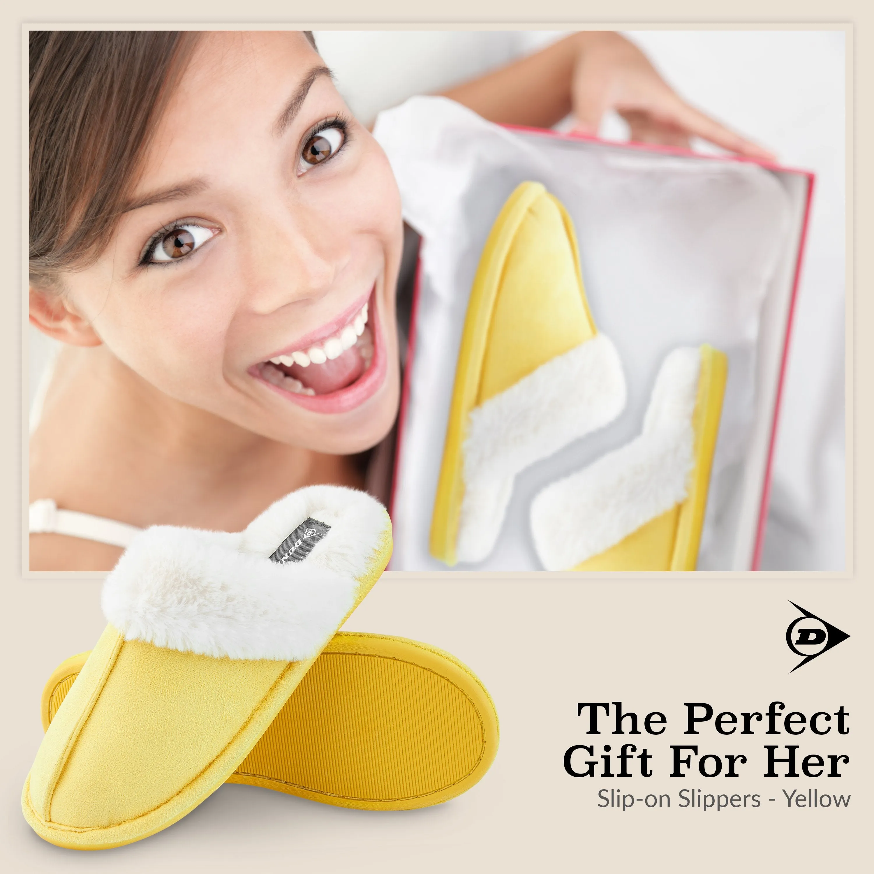 Dunlop Womens Slippers, Memory Foam Fluffy Slip On House Shoes