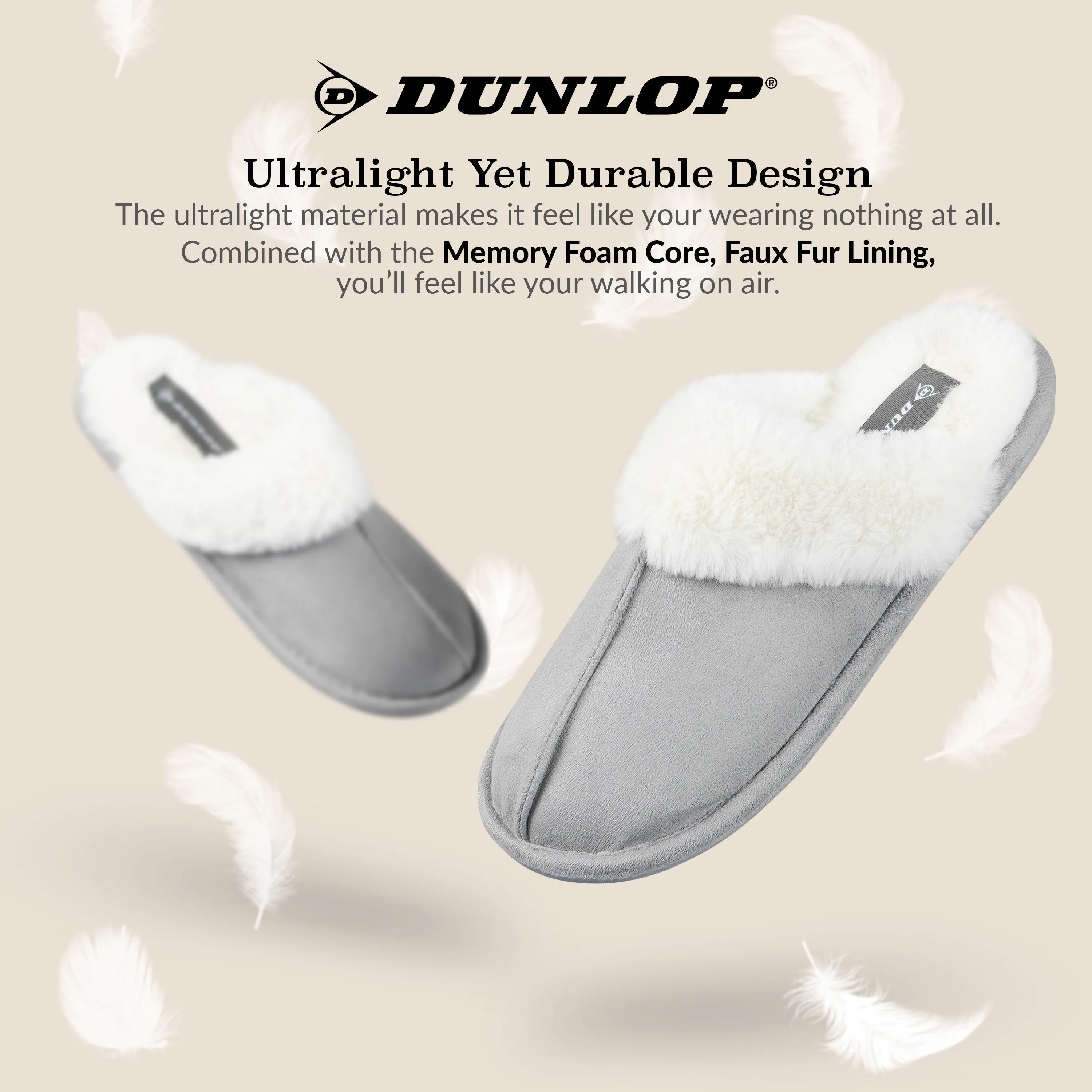 Dunlop Womens Slippers, Memory Foam Fluffy Slip On House Shoes