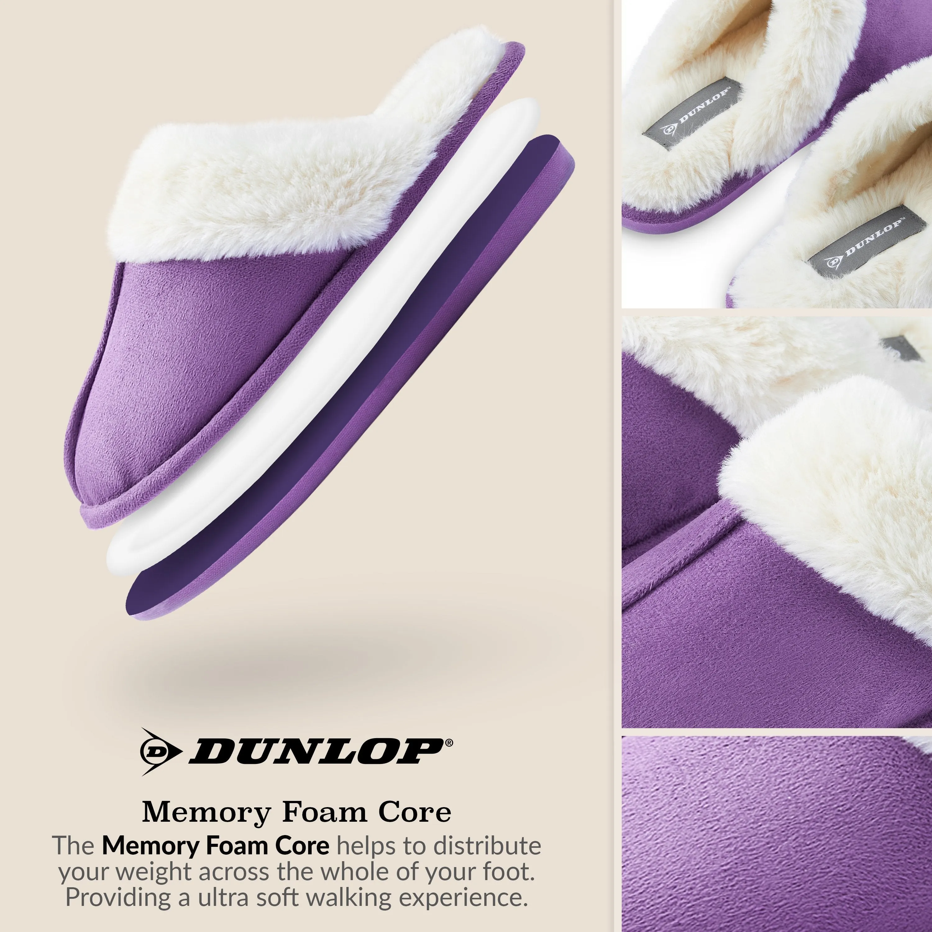 Dunlop Womens Slippers, Memory Foam Fluffy Slip On House Shoes