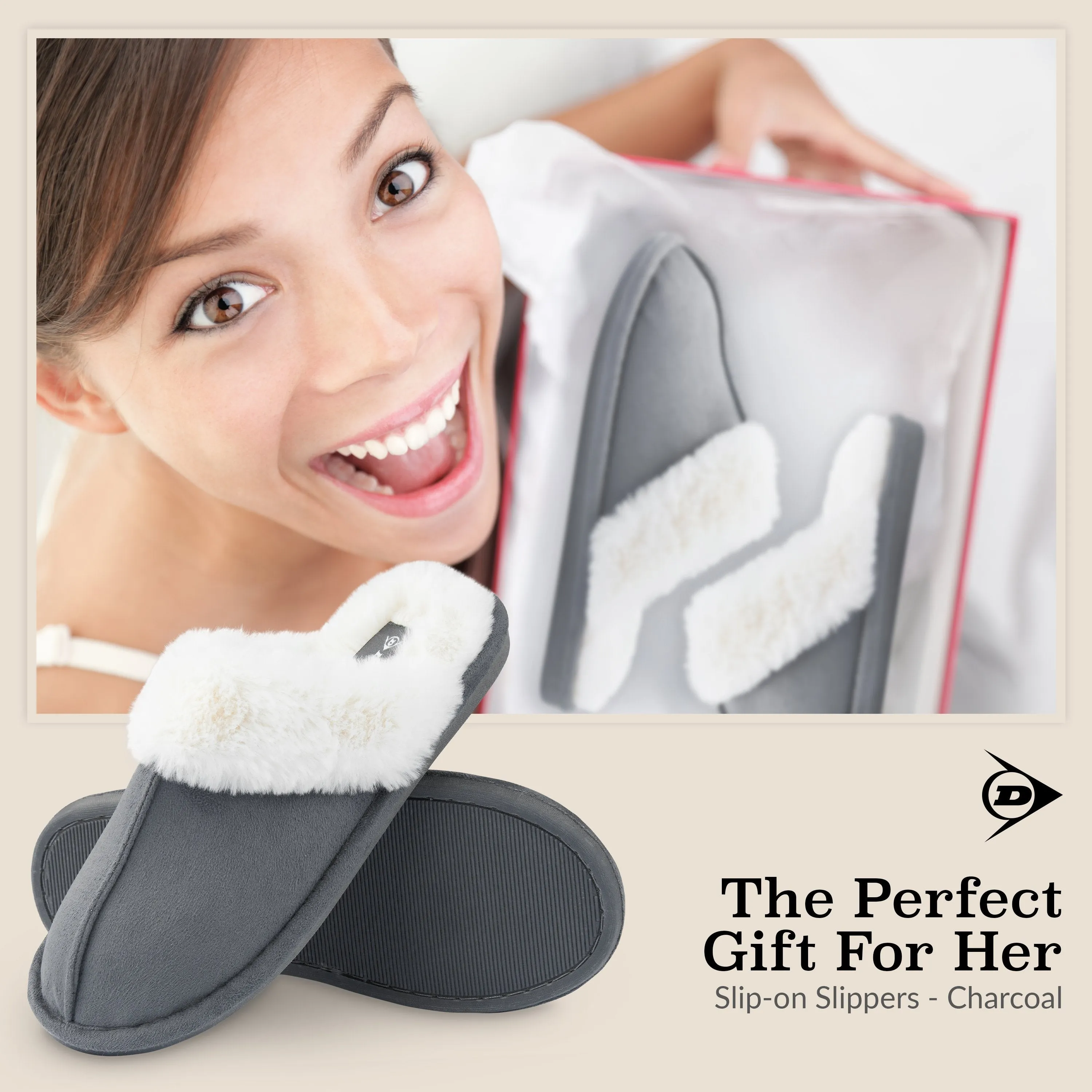 Dunlop Womens Slippers, Memory Foam Fluffy Slip On House Shoes