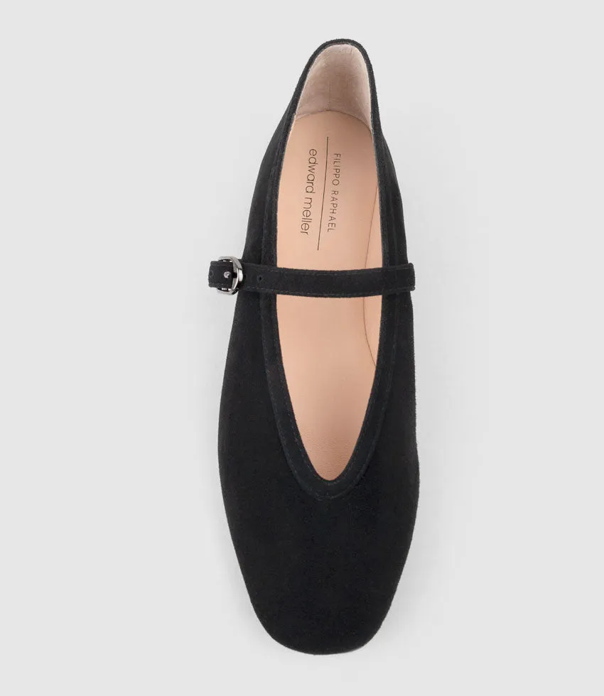 FLAVIA Choked Up Ballet with Strap in Black Suede