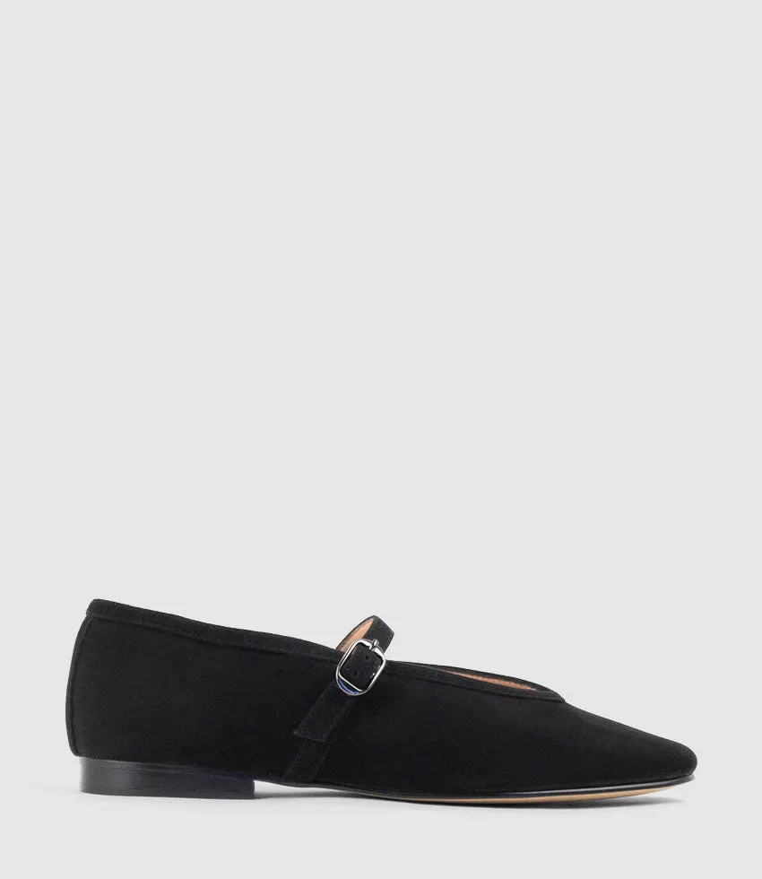 FLAVIA Choked Up Ballet with Strap in Black Suede