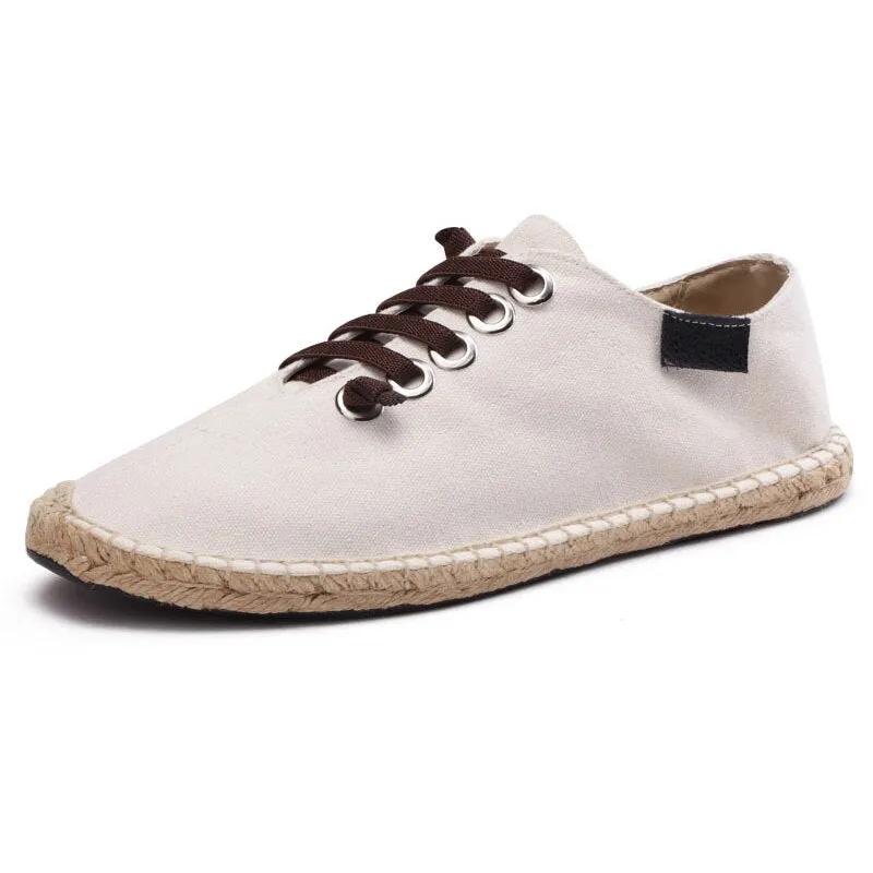 Hnzxzm Canvas Shoes Men Flat Casual Loafers Breathable Hemp Lazy Shoes Cool Young Man Footwear Slip-on Cloth Black Big Size 45 A1494