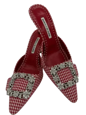 MANOLO BLAHNIK Gingham Hangisi Mules