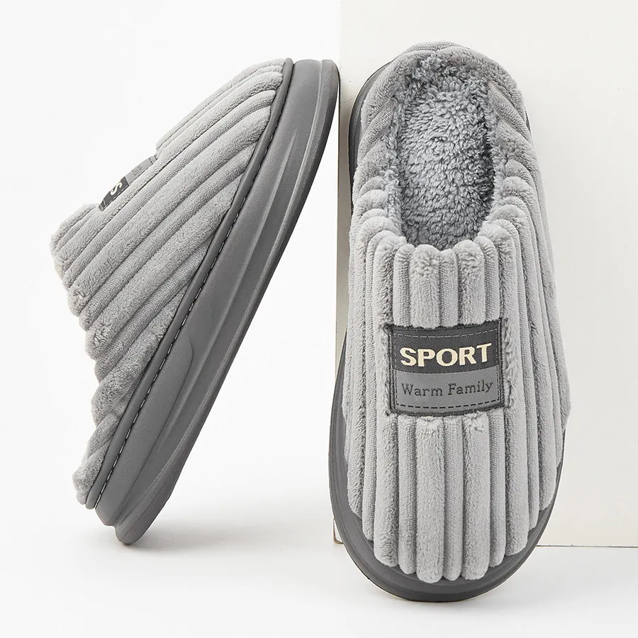 Men Winter Warm Fashion Corduroy Stripes Slippers
