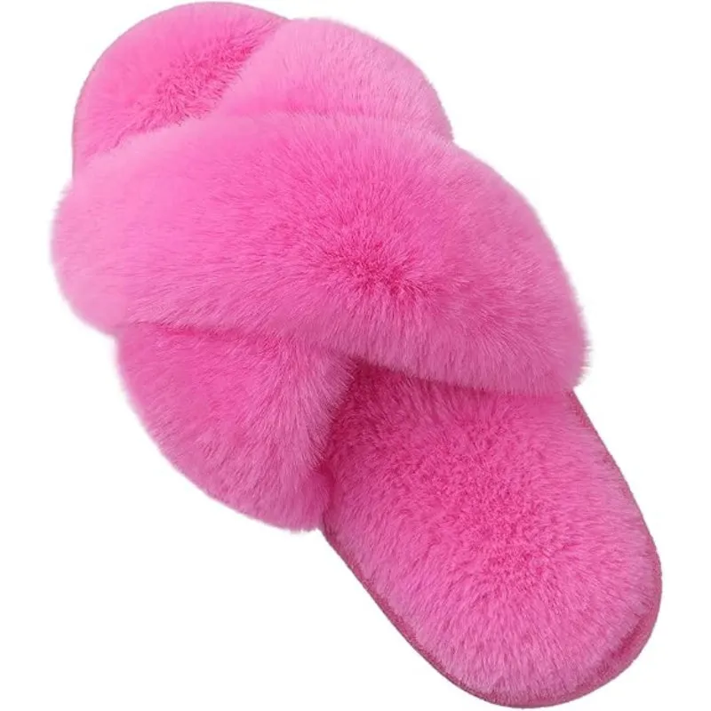Plush Cross Band Memory Foam Slippers