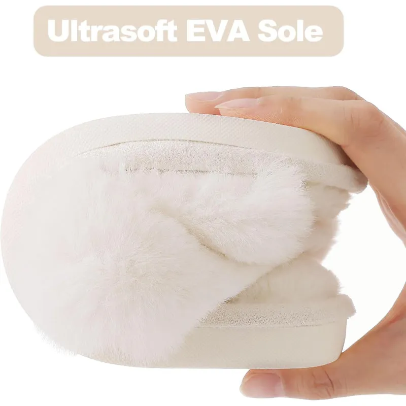 Plush Cross Band Memory Foam Slippers