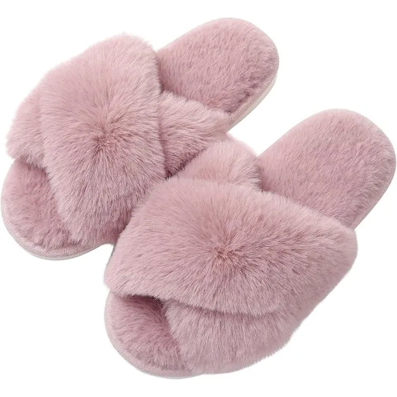 Plush Cross Band Memory Foam Slippers