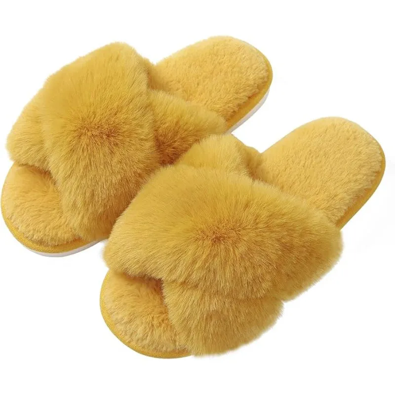 Plush Cross Band Memory Foam Slippers