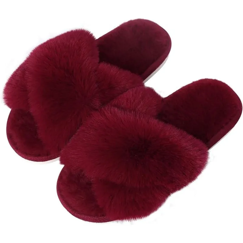 Plush Cross Band Memory Foam Slippers