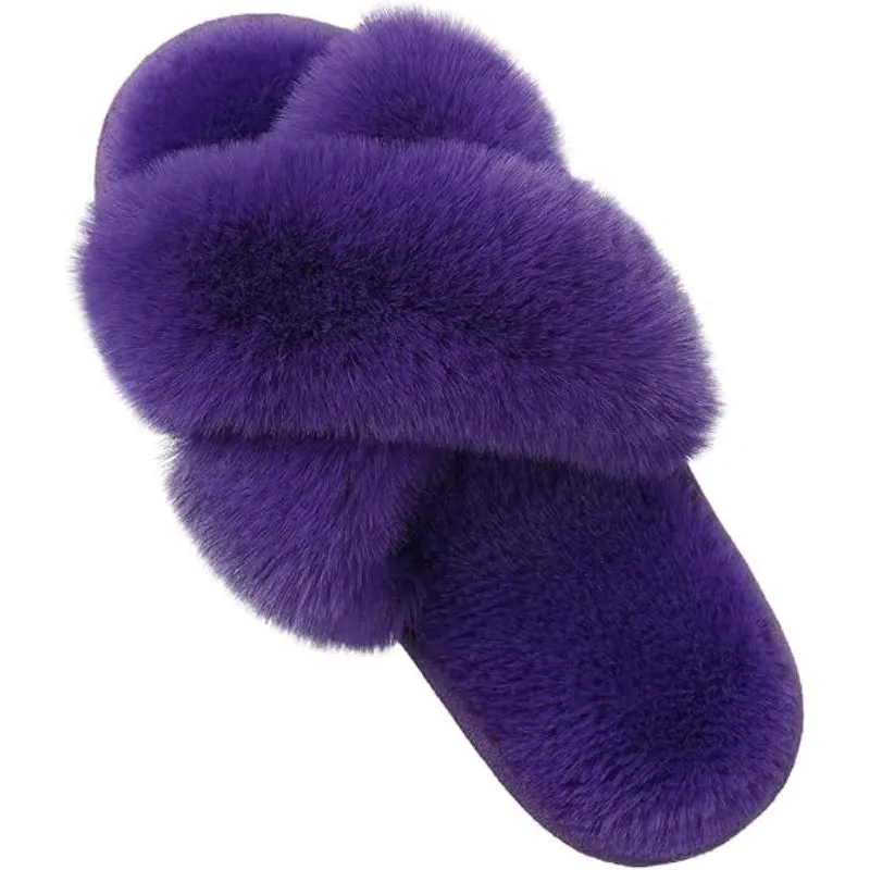 Plush Cross Band Memory Foam Slippers