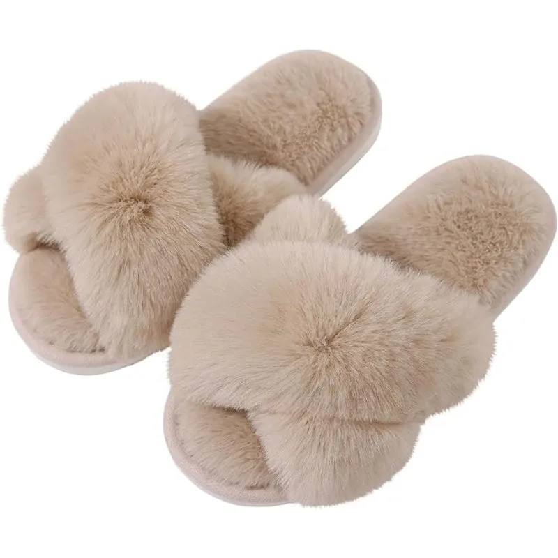 Plush Cross Band Memory Foam Slippers