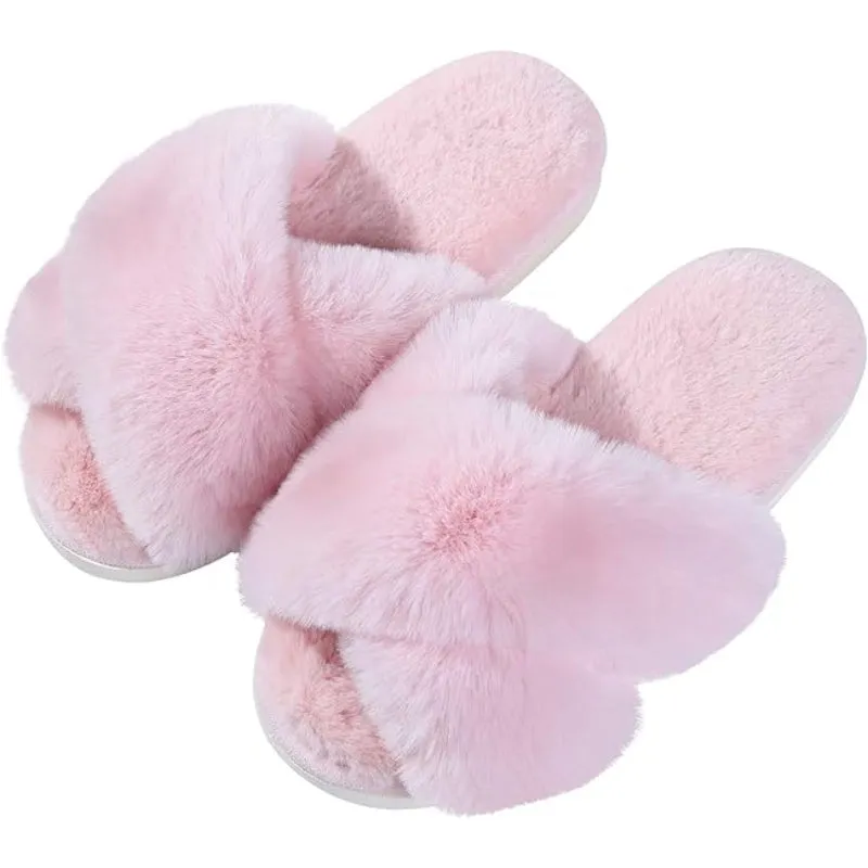 Plush Cross Band Memory Foam Slippers