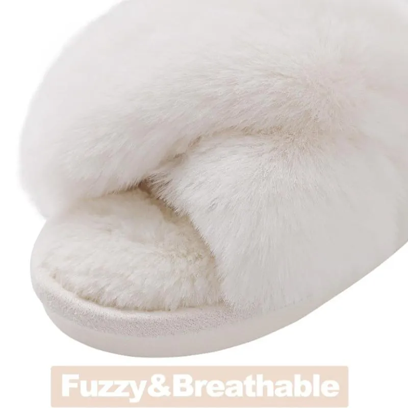 Plush Cross Band Memory Foam Slippers