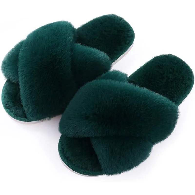 Plush Cross Band Memory Foam Slippers