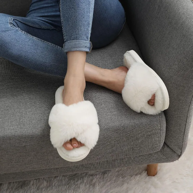Plush Cross Band Memory Foam Slippers